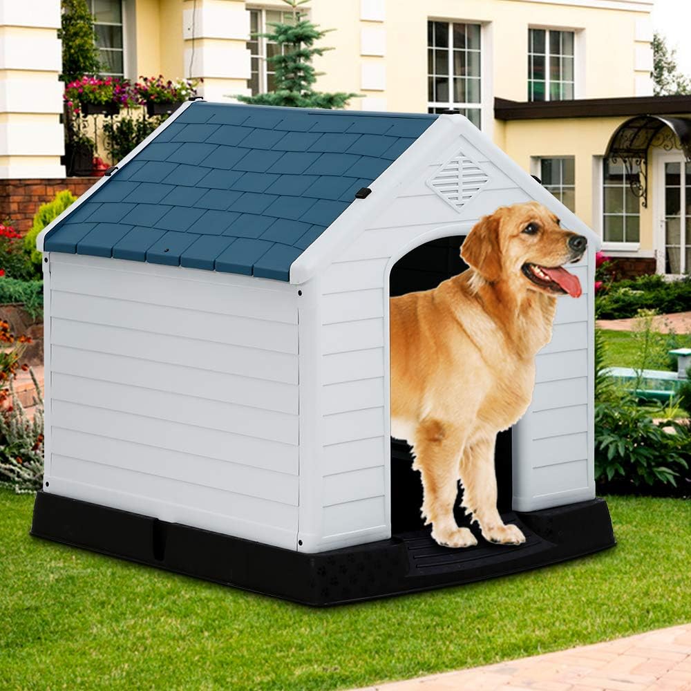 Casa para perros, casa extra grande para perros pequeños, medianos y grandes, impermeable, de plástico, duradero, para interiores y exteriores,