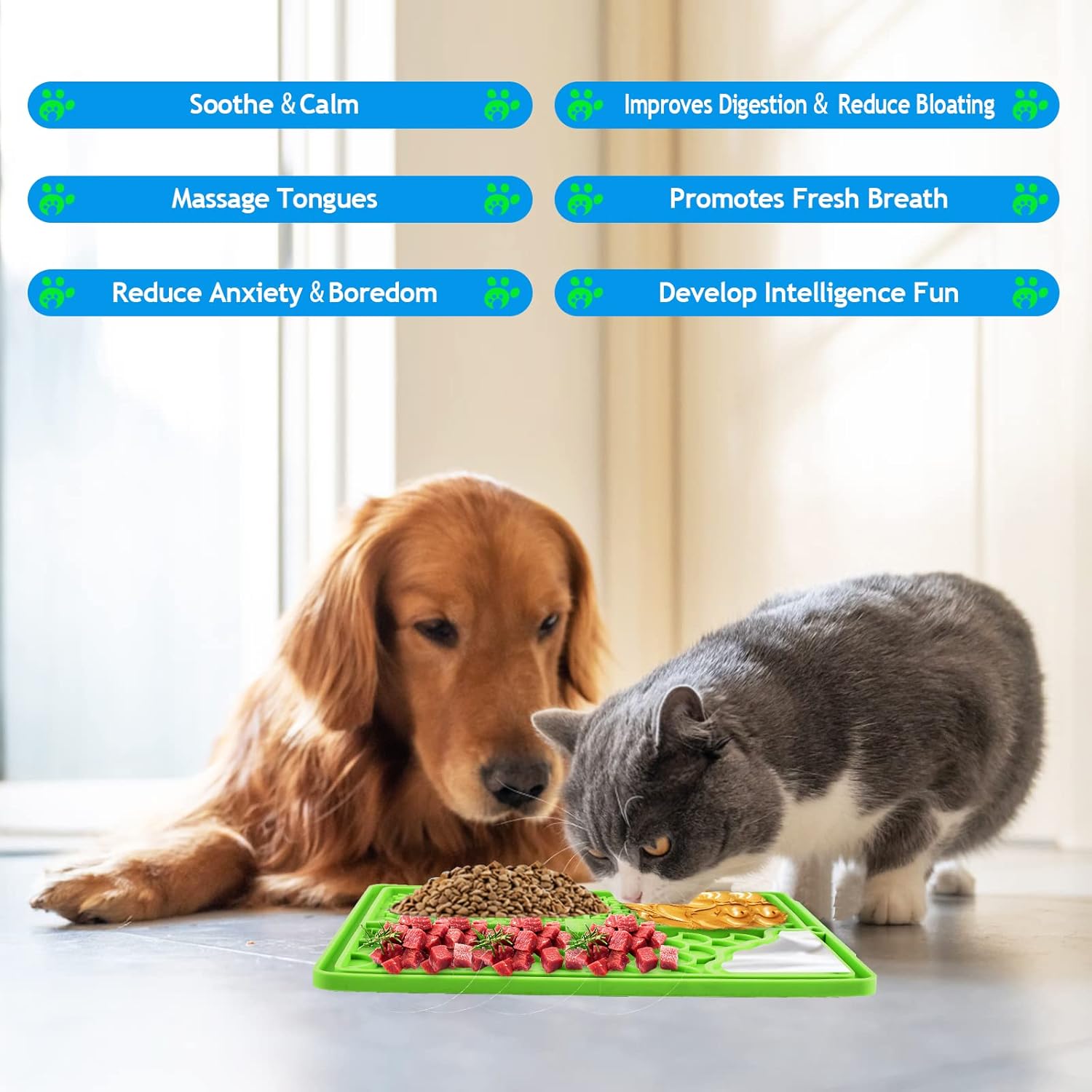CIICII Tapete grande para lamer perros y gatos, tapete de silicona para lamer perros de 10.3 x 8.3 pulgadas con ventosas (tapete verde para lamer