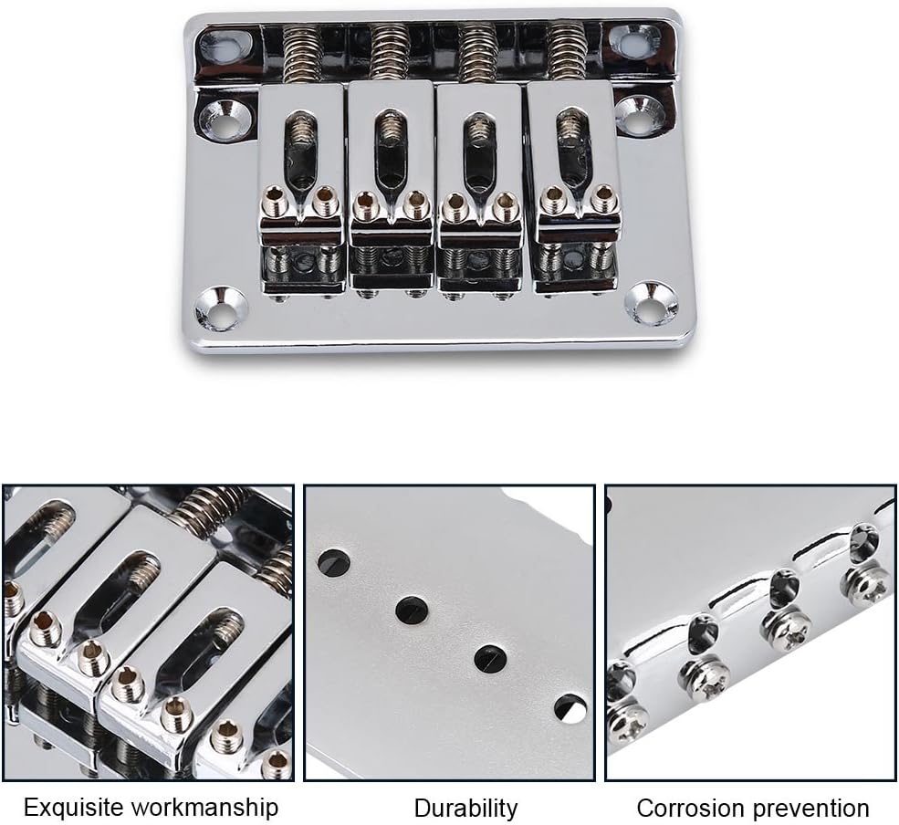 Bnineteenteam Puente de guitarra eléctrica de metal fijo Hardtail Saddle Bridge para 4 cuerdas Cigarbox Guitarra eléctrica Bajo Ukelele con juego de