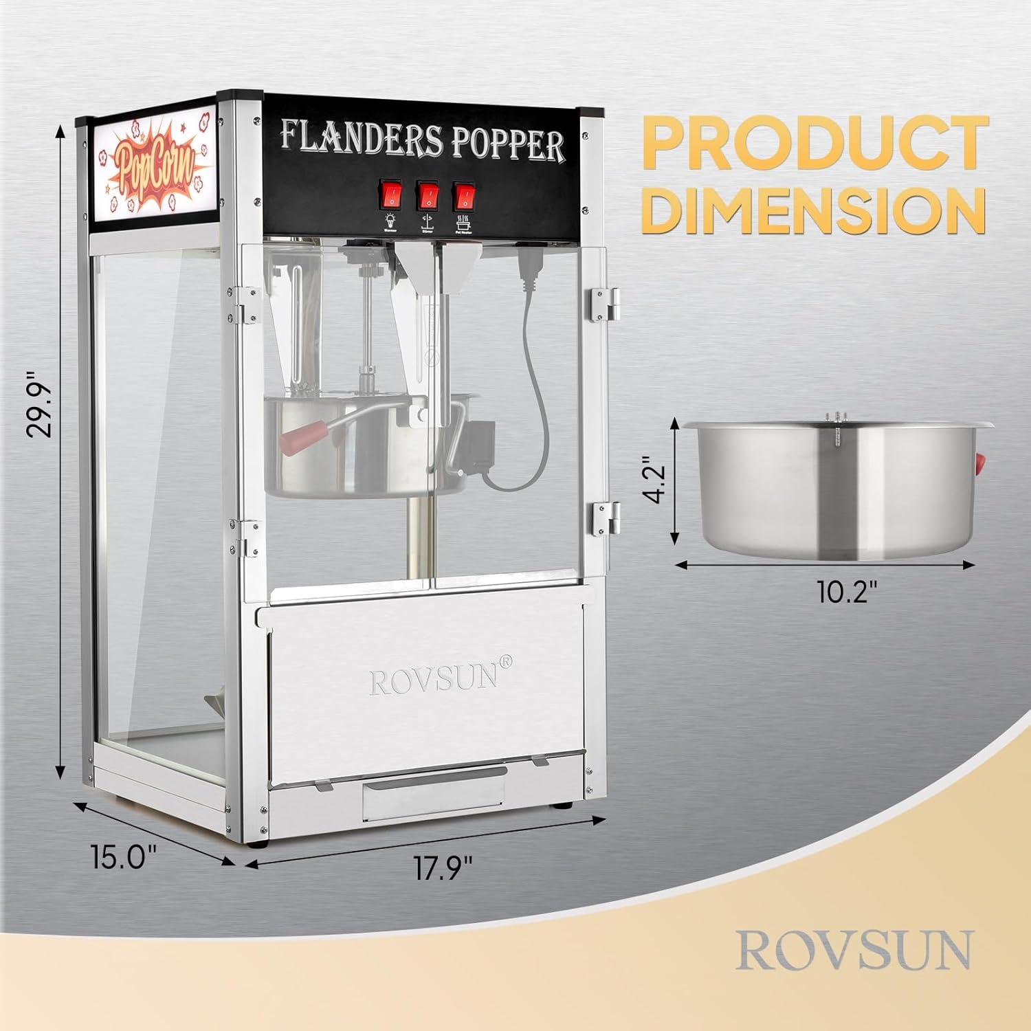 ROVSUN Máquina de palomitas de maíz con hervidor de 12 onzas que hace hasta 80 tazas, máquina comercial de palomitas de maíz para encimera con