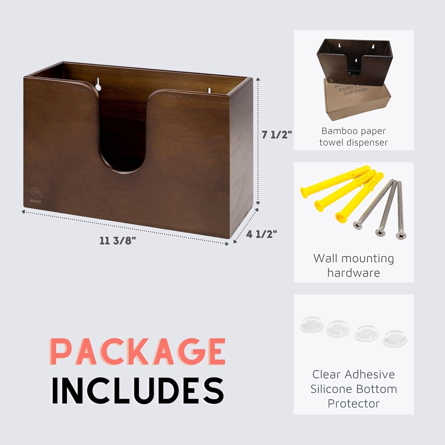 Dispensador de bambú multiuso para toallas de papel, para montaje en pared o en encimera, para toallas de mano del baño, servilletas y pañuelos