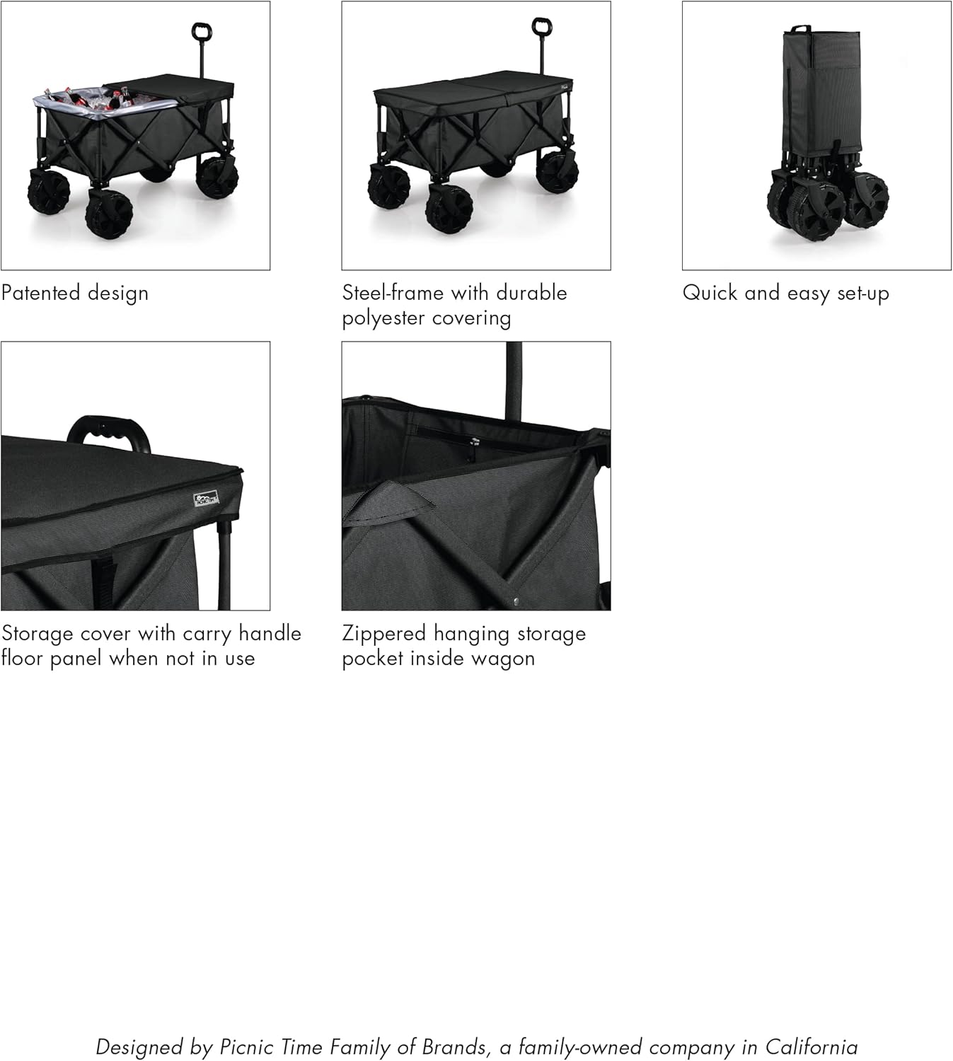 PICNIC TIME NCAA Adventure Wagon Elite – Vagón de playa plegable todo terreno con ruedas grandes, tapa superior de mesa y forro suave para enfriar,