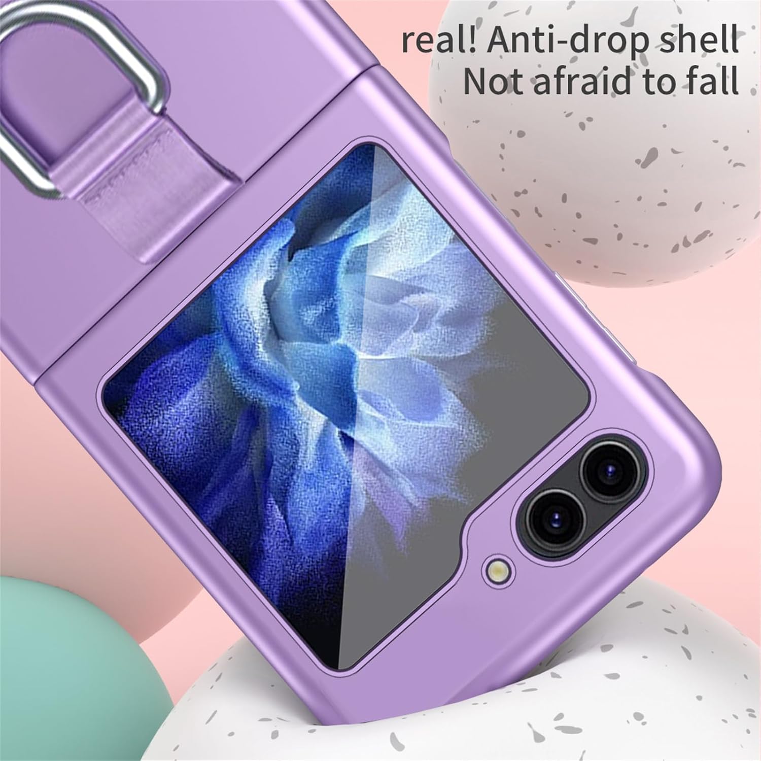 Funda compatible con Samsung Galaxy Z Flip 5 5G con anillo, a prueba de golpes, funda protectora para Samsung Galaxy Z Flip5 5G QHZH, color negro