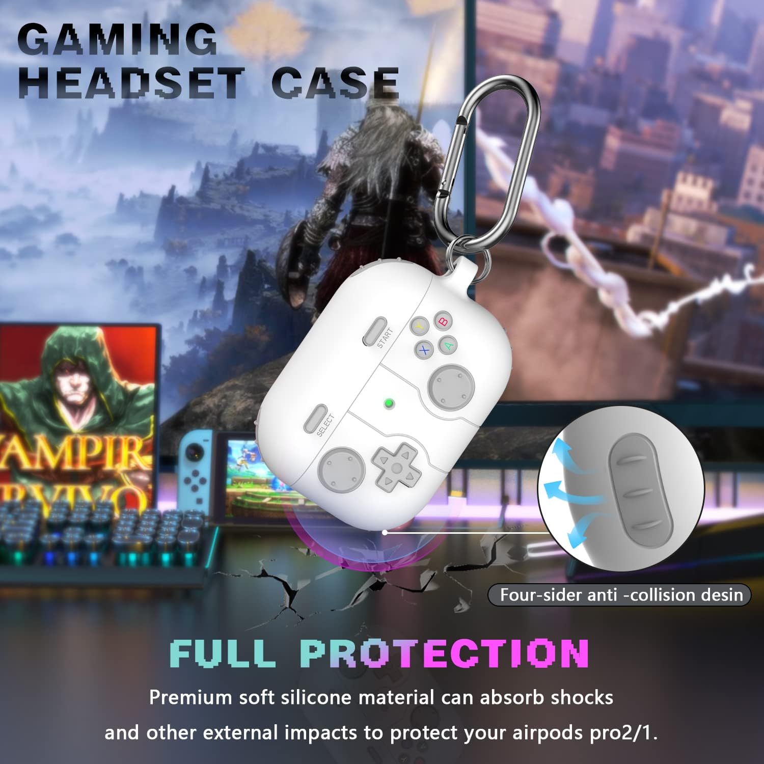 Funda para AirPods Pro de 21 generación con llavero, diseño de jugador de juegos para niños, hombres y mujeres, funda de silicona suave para AirPods