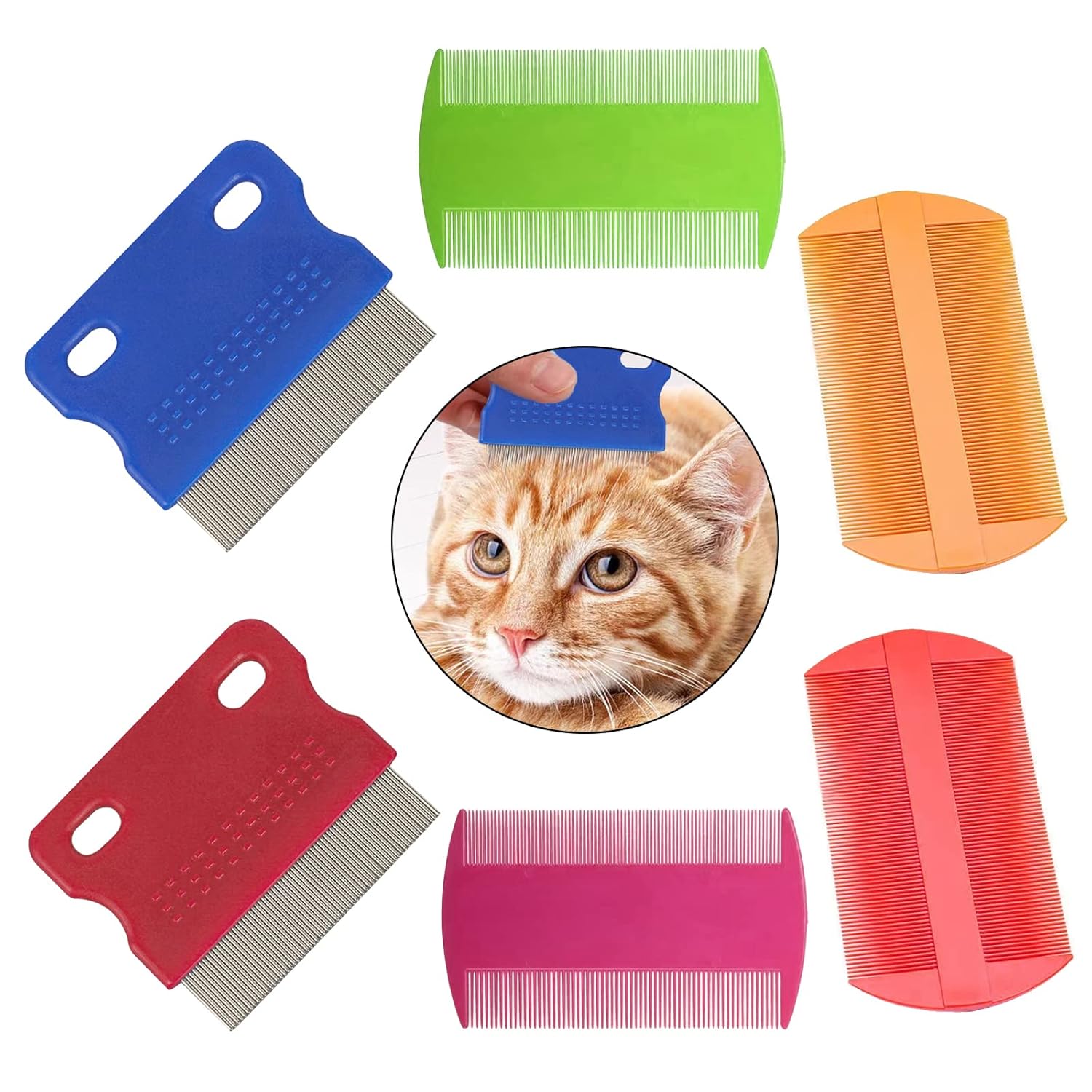 6 peines para pulgas para mascotas, peines para perros y gatos, peines de masaje para depilación, peines para eliminar la caspa, manchas de cabello