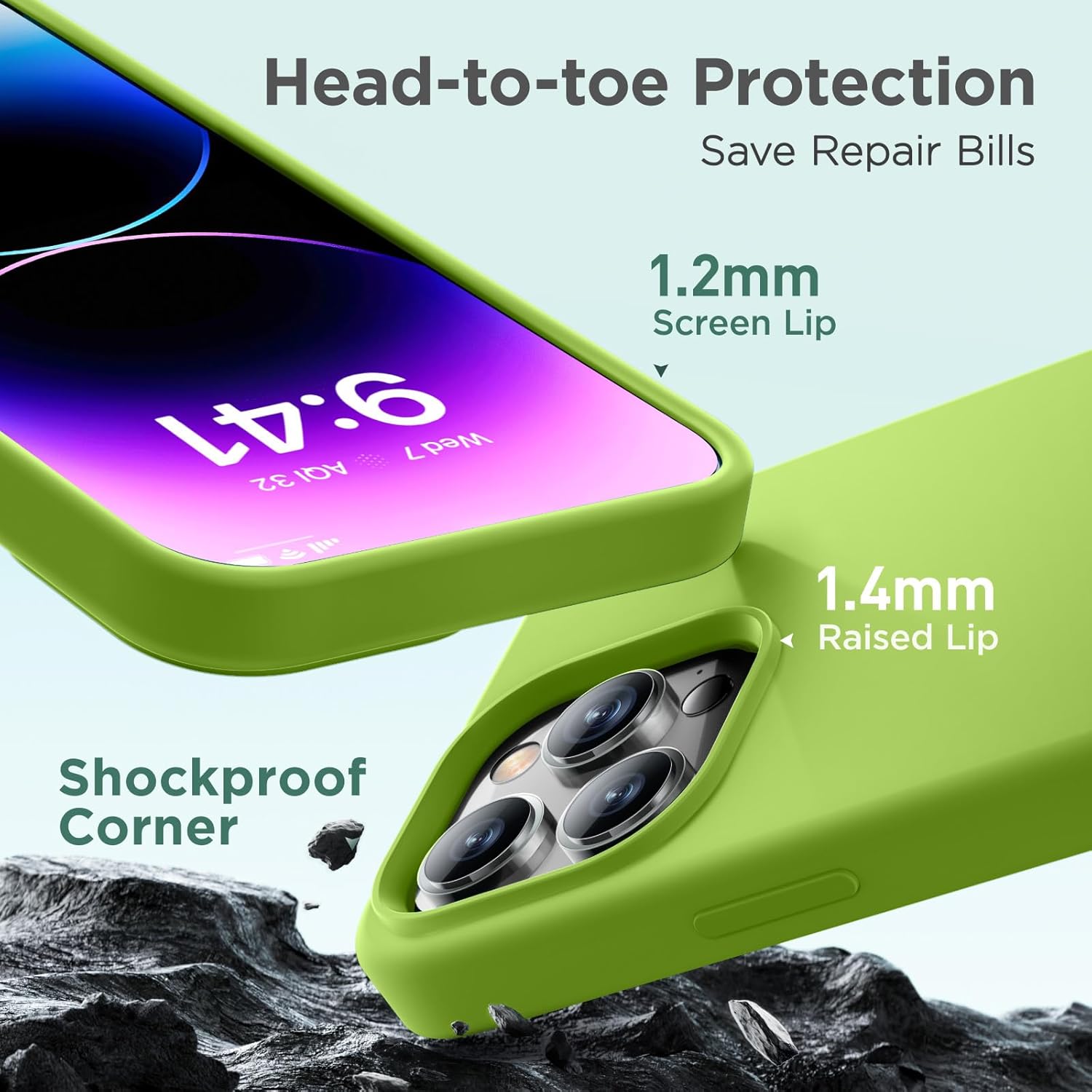 Cordking Funda para iPhone 14 Pro, funda de silicona ultra delgada a prueba de golpes con forro de microfibra suave antiarañazos, 6.1 pulgadas,