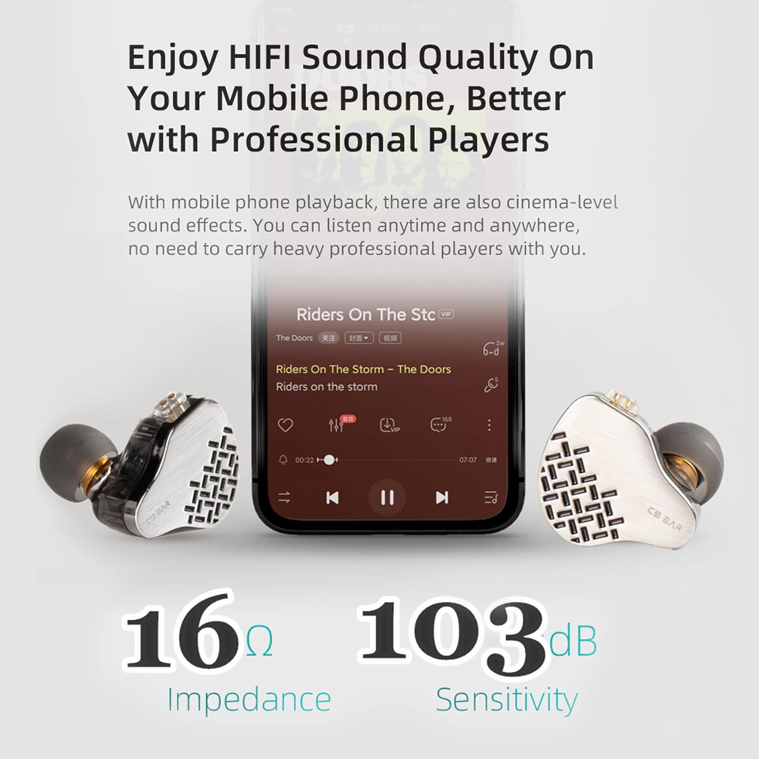 YINYOO KBEAR Rosefinch IEM, auriculares con cable en monitores de oído con controlador dinámico 1dd cable desmontable de 2 pines, auriculares para
