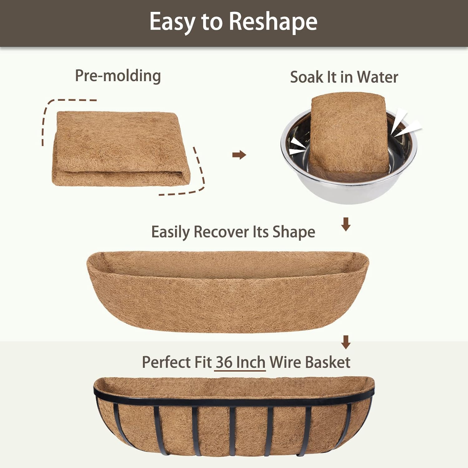4 forros de coco para macetas de 36 pulgadas, revestimientos resistentes para ventanas, reemplazo perfecto para los viejos, 100% natural, fácil de