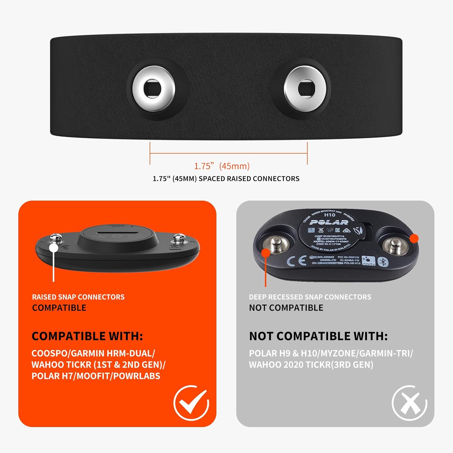 COOSPO Correa de repuesto para monitor de frecuencia cardíaca, correa suave compatible con Wahoo TickrPolar H7Garmin HRM-DualmoofitXOSSPower Labs