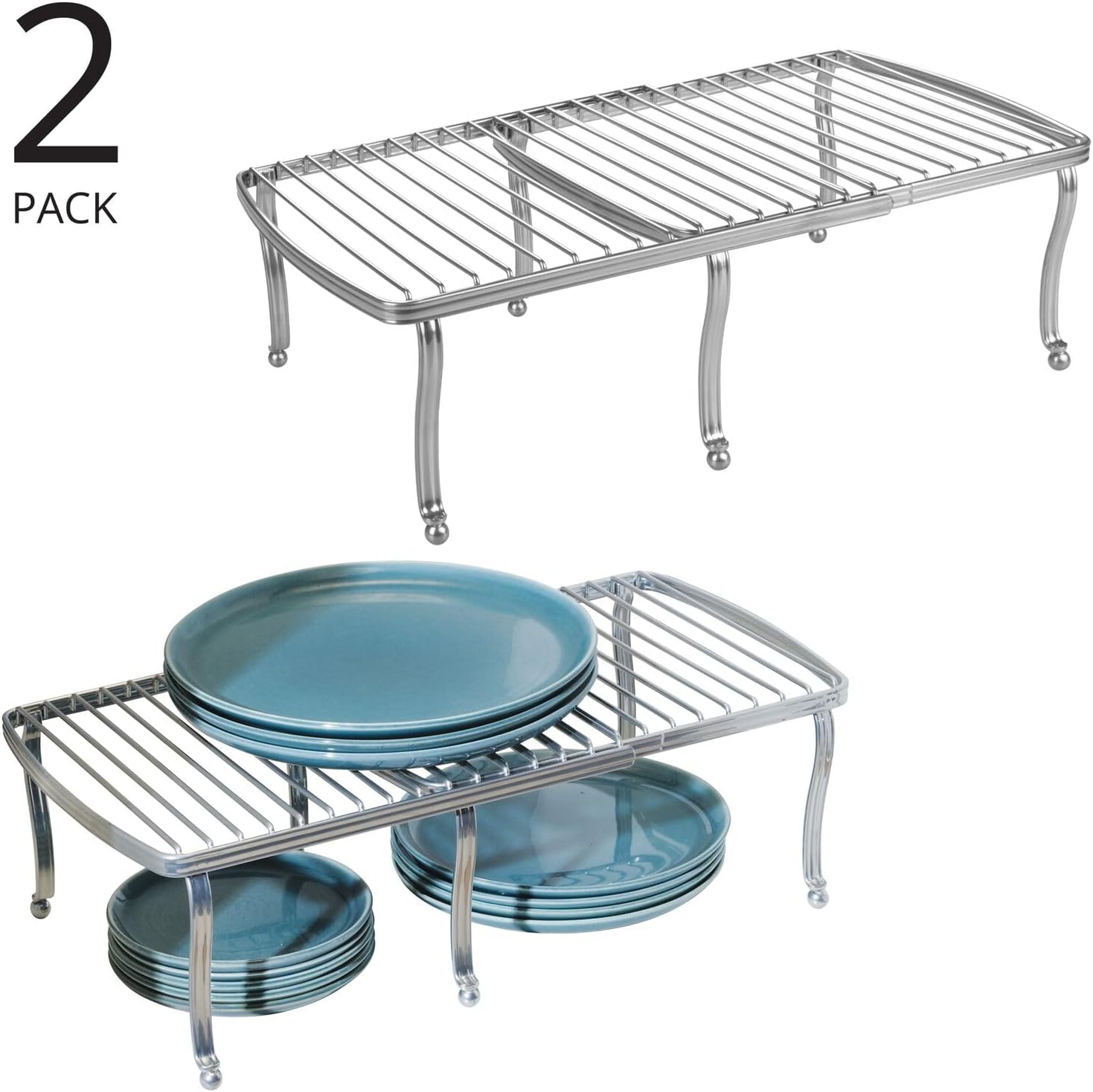 mDesign Hyde Collection – Estante de metal de alambre expandible para armario de cocina, despensa ajustable, encimera, organizador de estantes de
