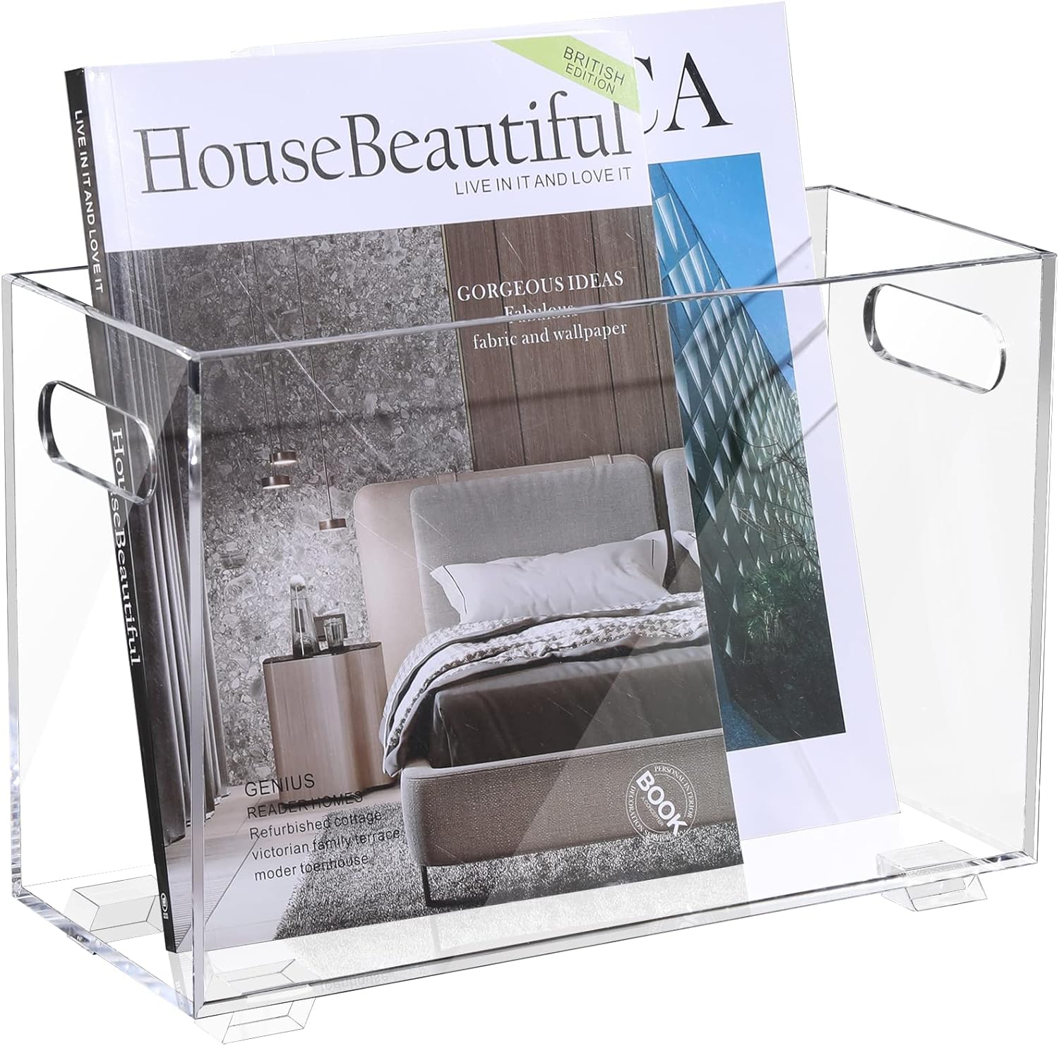 Revistero acrílico transparente, estante para revisteros que ahorra espacio, cesta para libros, organizador de almacenamiento para sala de estar,