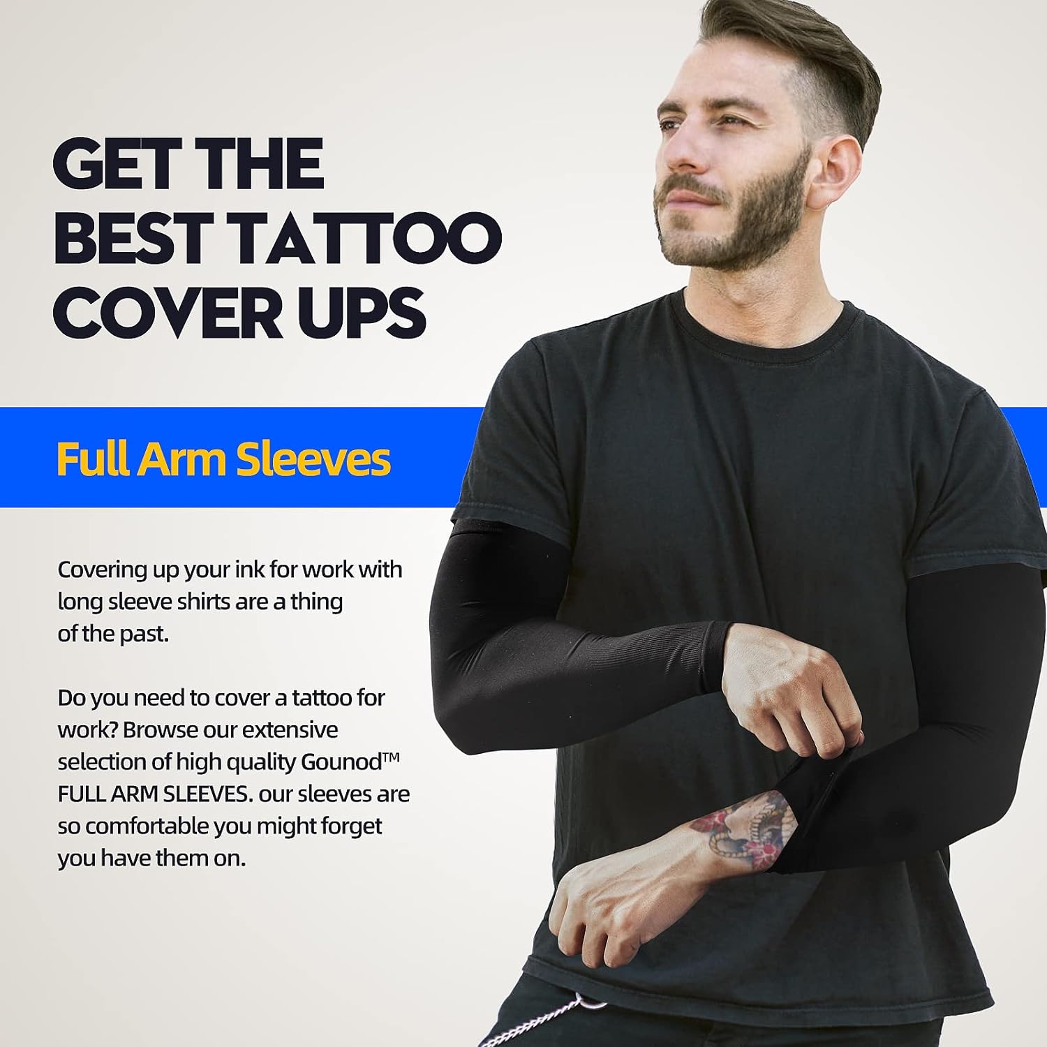 GOUNOD Mangas de brazo para protección solar con cubierta UV, mangas refrescantes para cubrir tatuajes para entrenar, fútbol