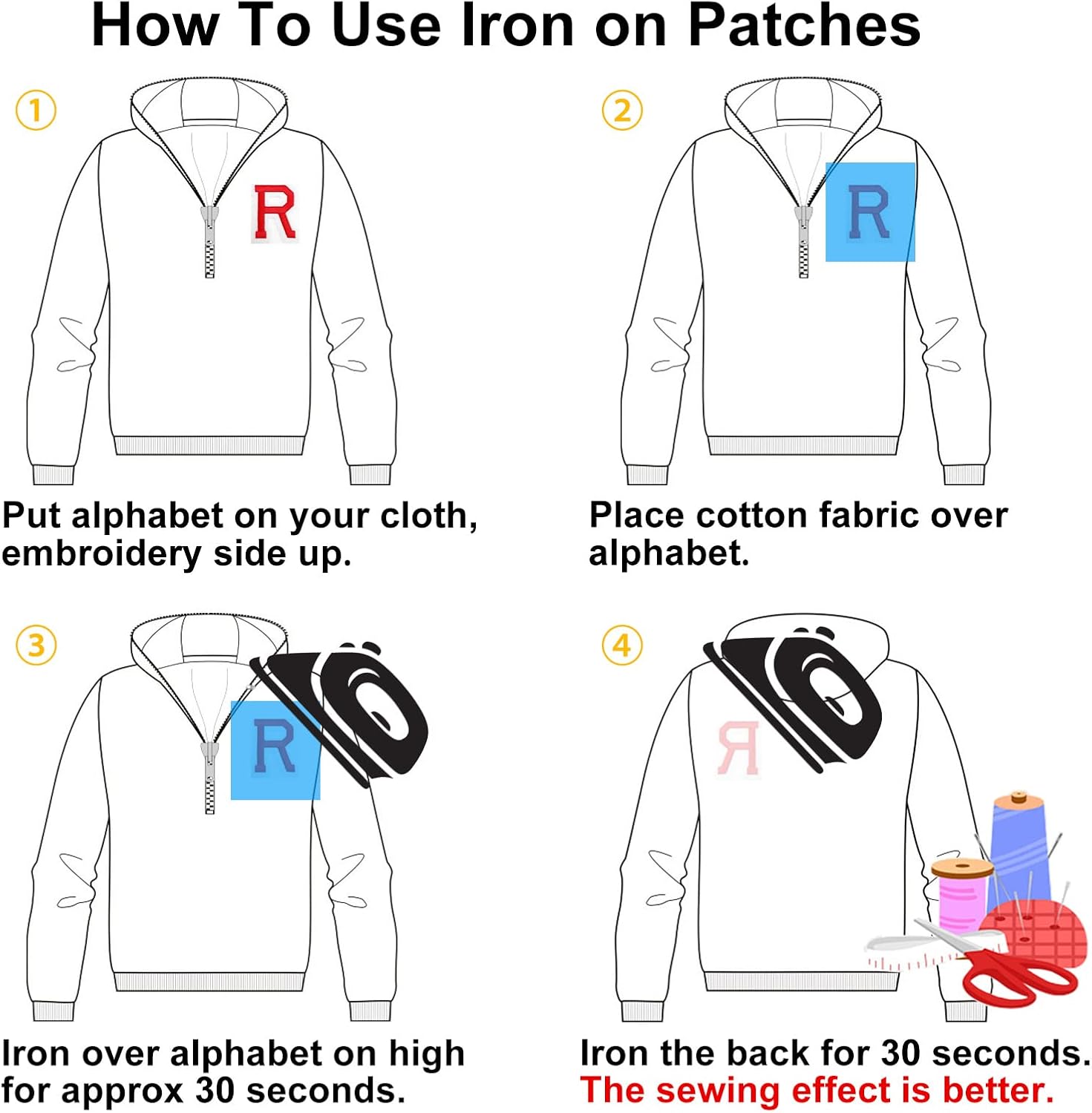 Jongdari Parches para planchar con letras y números para ropa, parche bordado de 2 pulgadas para chaqueta de letras del alfabeto A-Z y apliques 0-9