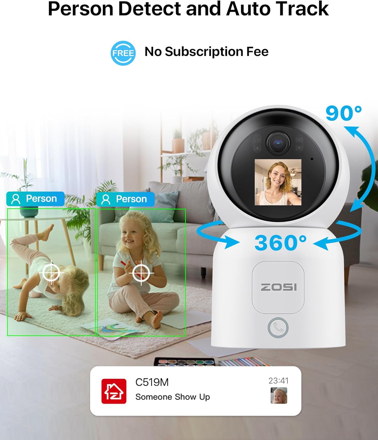 ZOSI Cámara de seguridad de video de 2 vías de 4 MP, C519M 360 View Baby  Pet Dog Monitor, 2.5K Plug-in 2.4G5G WiFi Cámara inteligente para