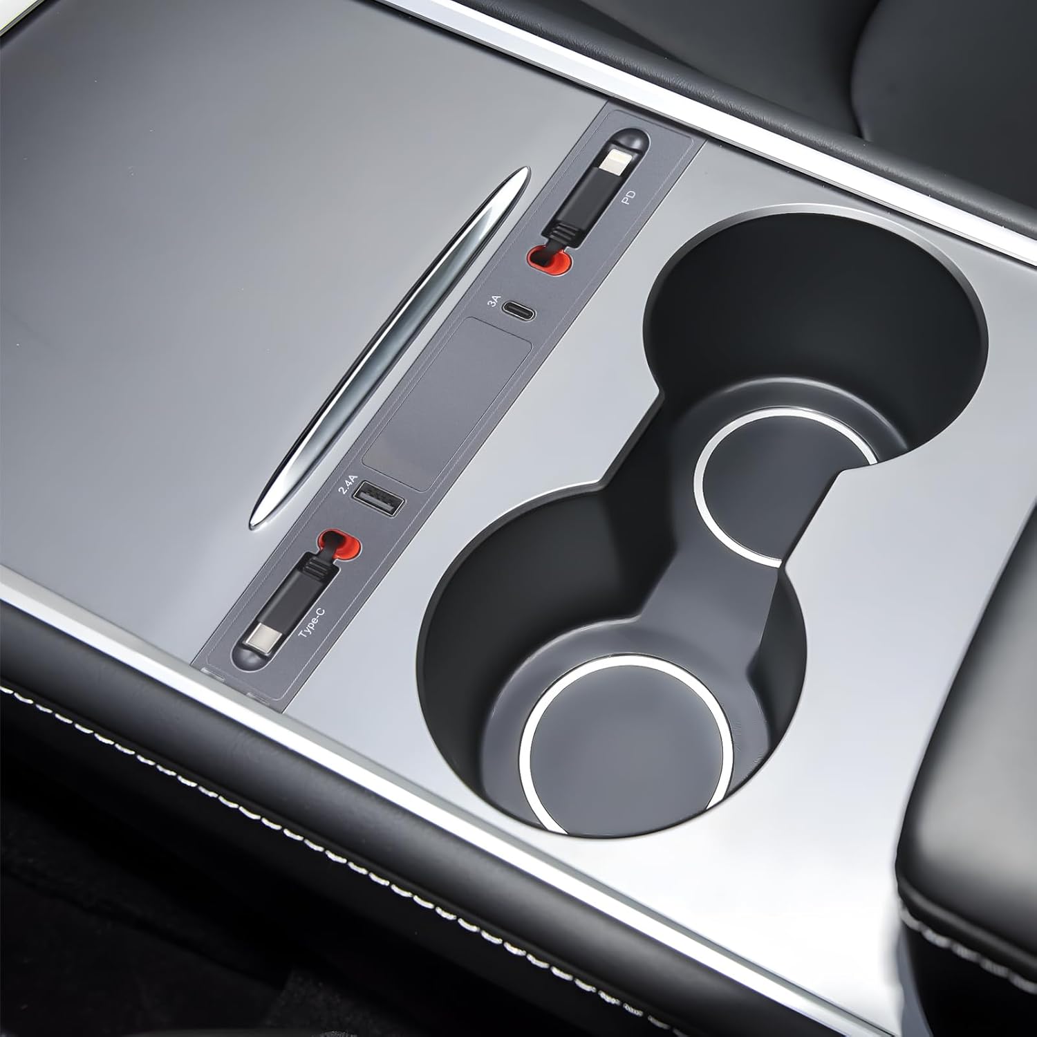 para Tesla USB Hub, estación de acoplamiento para Tesla Modelo Y Modelo 3 Accesorios 2023 2022 2021, cargador rápido con cable de carga retráctil