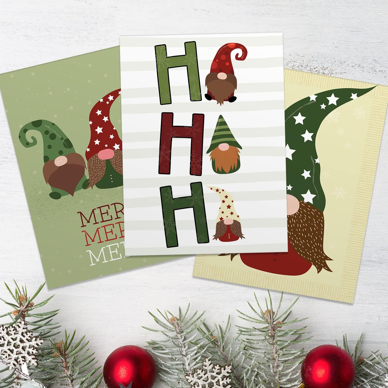 Adorable paquete de tarjetas navideñas de gnomo, 24 tarjetas de notas de Navidad extravagantes con sobres blancos, 6 diseños ilustrados de gnomos