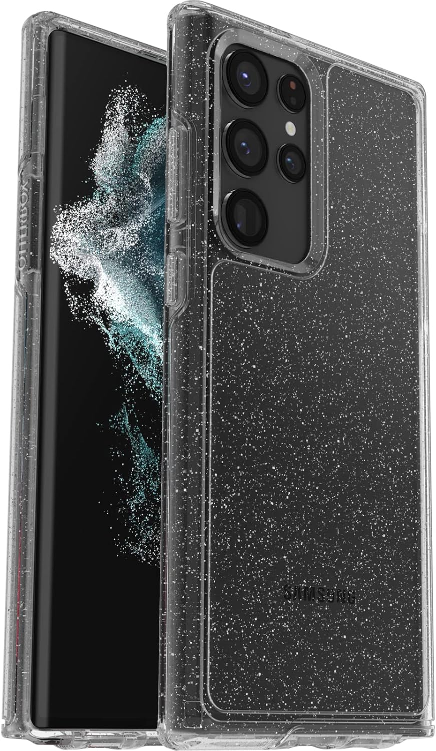 OtterBox Funda para Galaxy S22 Ultra Symmetry Series, polvo de estrellas (escamas plateadas), ultra suave, compatible con carga inalámbrica, bordes