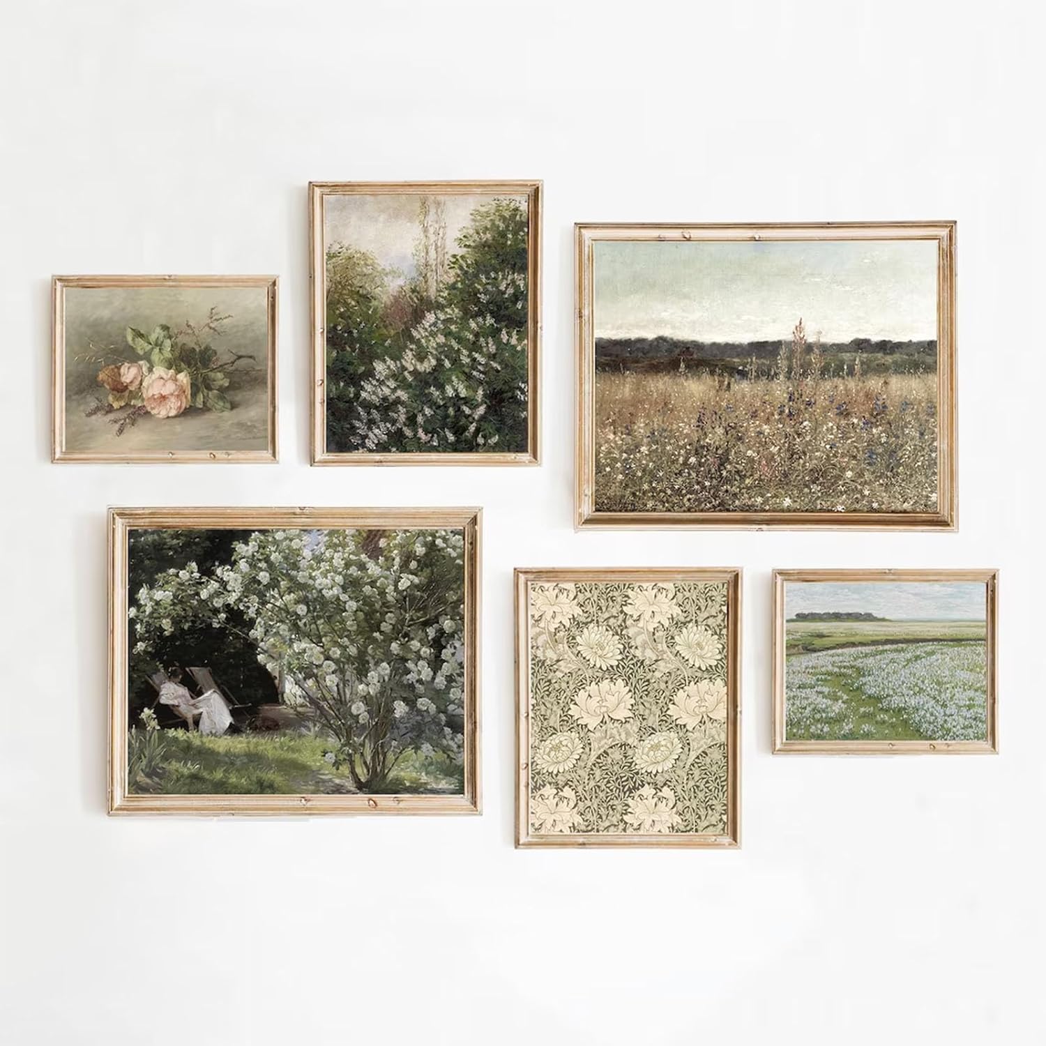 Arte de pared vintage de casa de campo francés, arte de pared, paisaje, flores, lienzo, cuadros antiguos vintage, pintura botánica de granja, póster