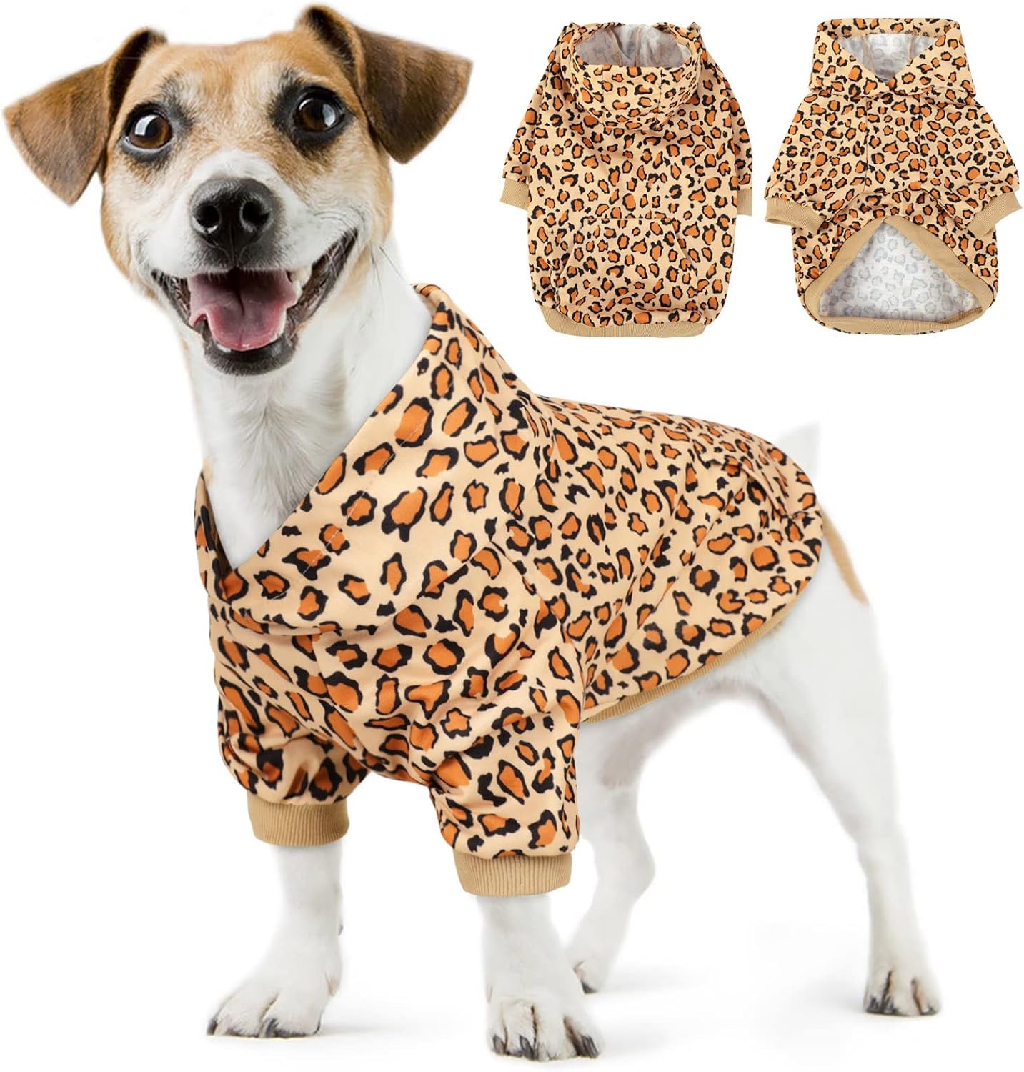 AOFITEE Sudadera con capucha para perro, estampado de leopardo, abrigo cálido de invierno para perro con sombrero, sudadera con capucha para perro,