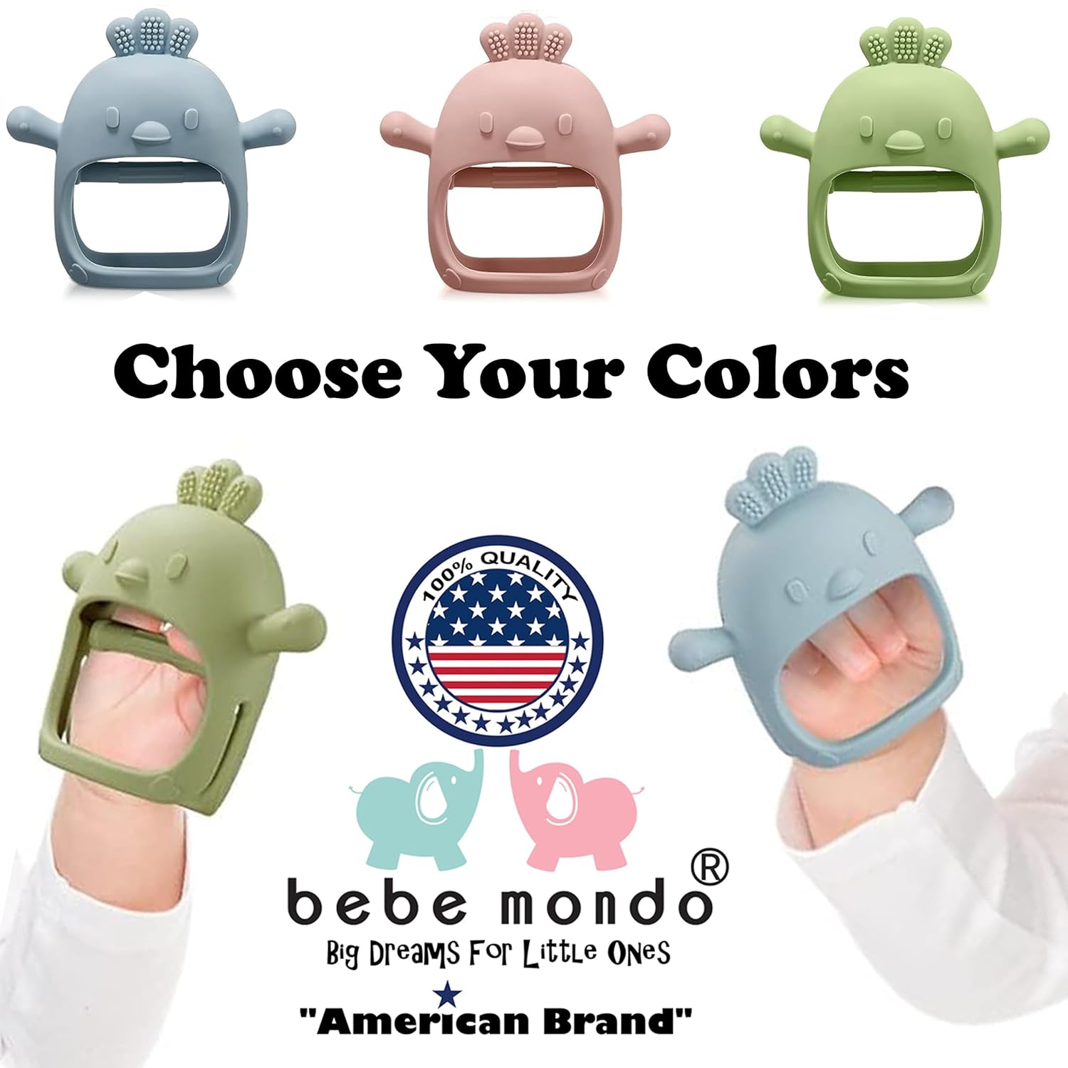 Bebe Never Drop – Juguetes de dentición para bebés de 0 a 6 meses, juguetes masticables para aliviar la dentición, chupete de mano de silicona para