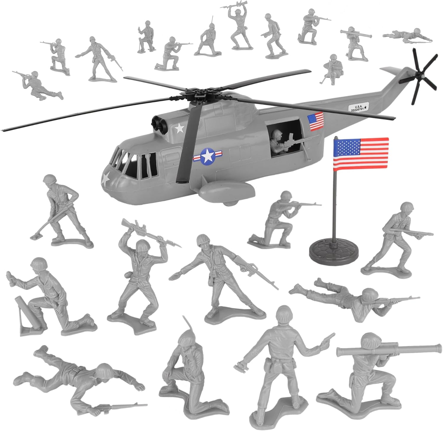 TimMee – Juego de helicópteros de plástico para hombre, 26 piezas, color gris, fabricado en Estados Unidos