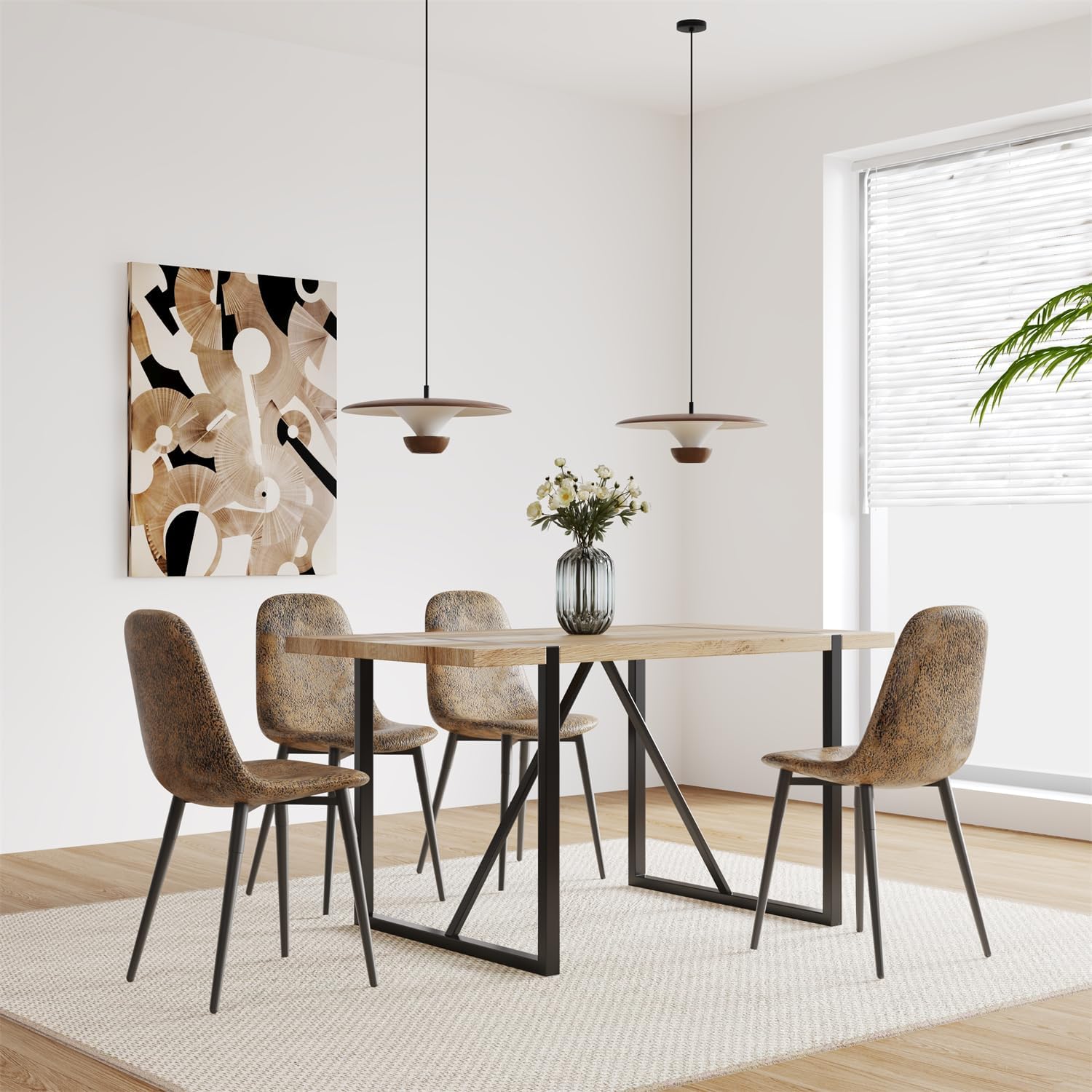 Juego de 4 sillas de comedor con forma de cuchara sin brazos con asiento de cojín de tela de gamuza y patas de metal negro para comedor y cocina,
