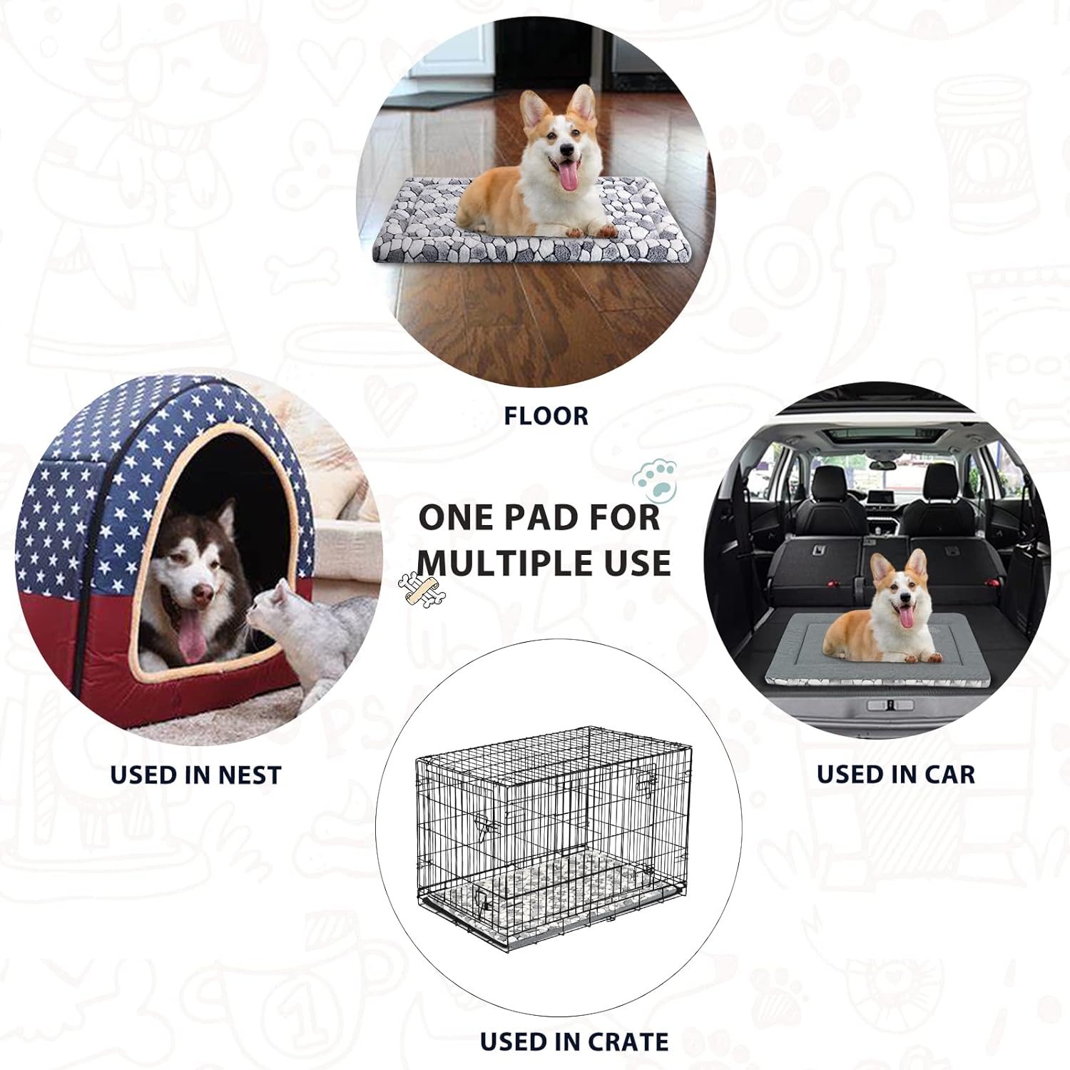 VANKEAN Tapete de cama reversible para jaula de perro (cálido y fresco), tapete suave para dormir para mascotas, adecuado para perros y gatos