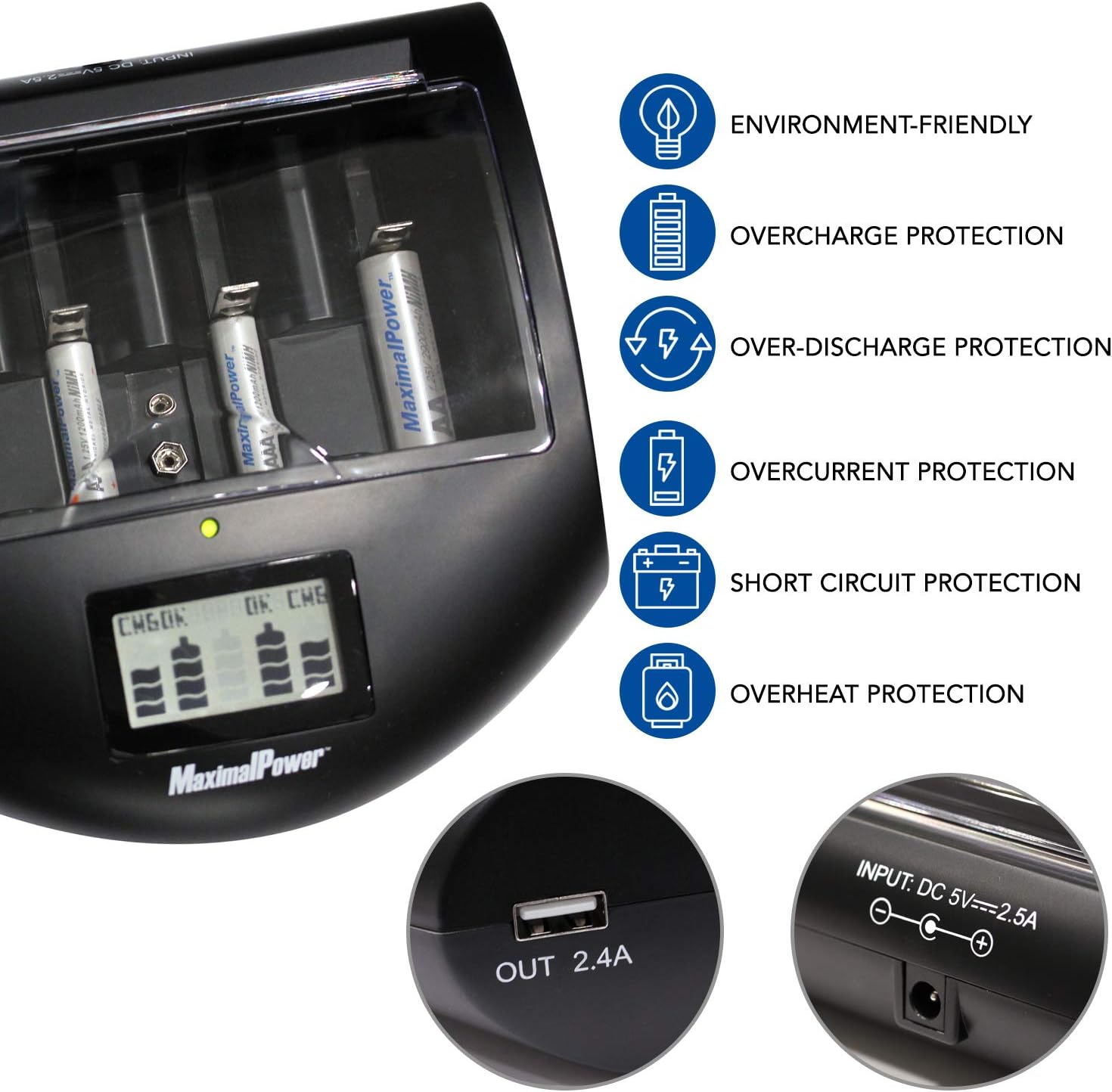 Cargador de batería inteligente universal Mark II para AA AAA C D 9 V Li-on Ni-MH Ni-Cd baterías recargables del hogar con puerto de célula de