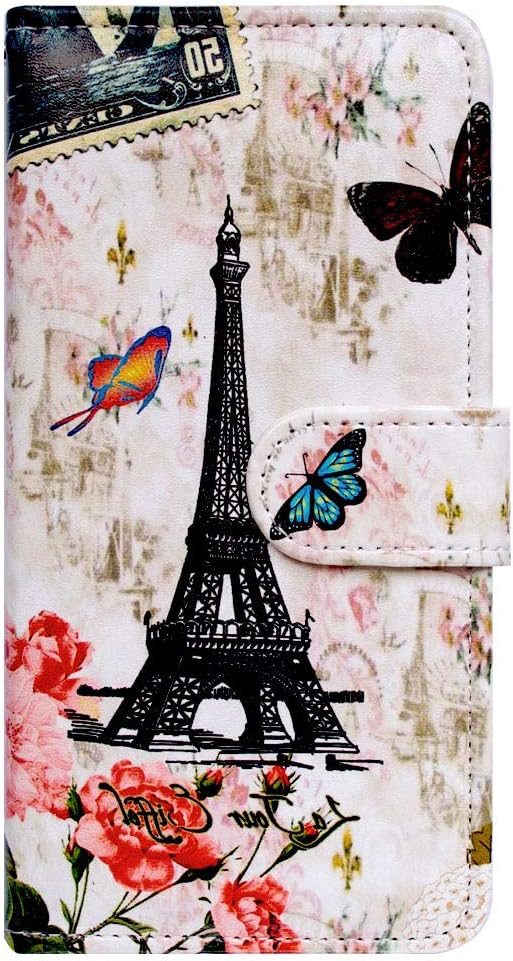 Bcov Funda para Galaxy S22, diseño de mariposa de la torre de París, funda de piel con tapa para teléfono con ranura para tarjetas, soporte para