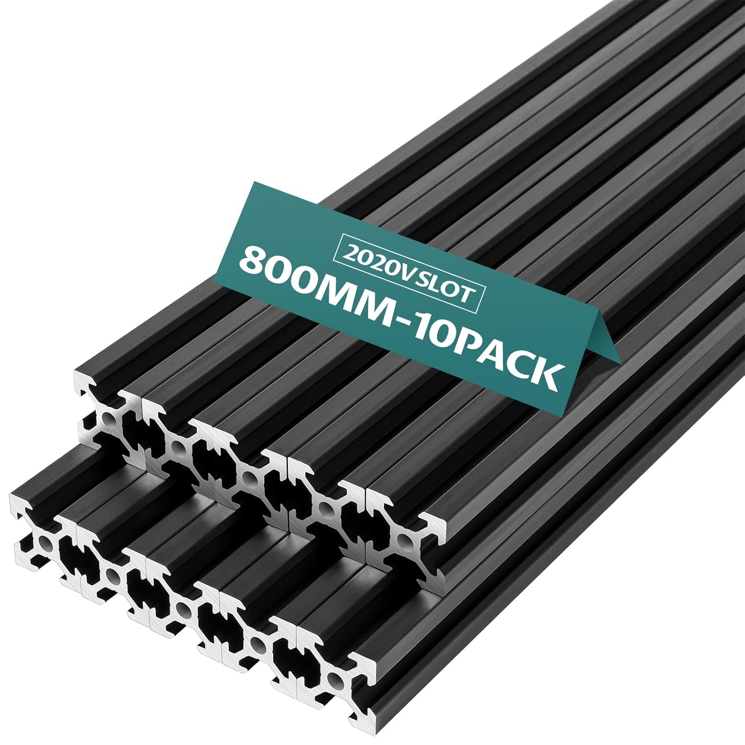 2020 V Ranura de aluminio extrusión de aluminio estándar europeo anodizado riel lineal para piezas de impresora 3D y CNC DIY 31.496 in Negro