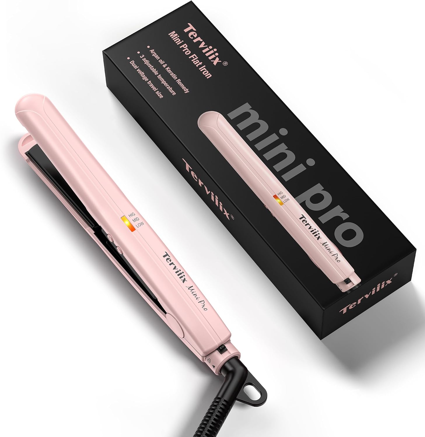 Terviiix Mini plancha de pelo con temperatura ajustable, mini plancha plana de tamaño de viaje, mini planchas planas para cabello cortorizos,