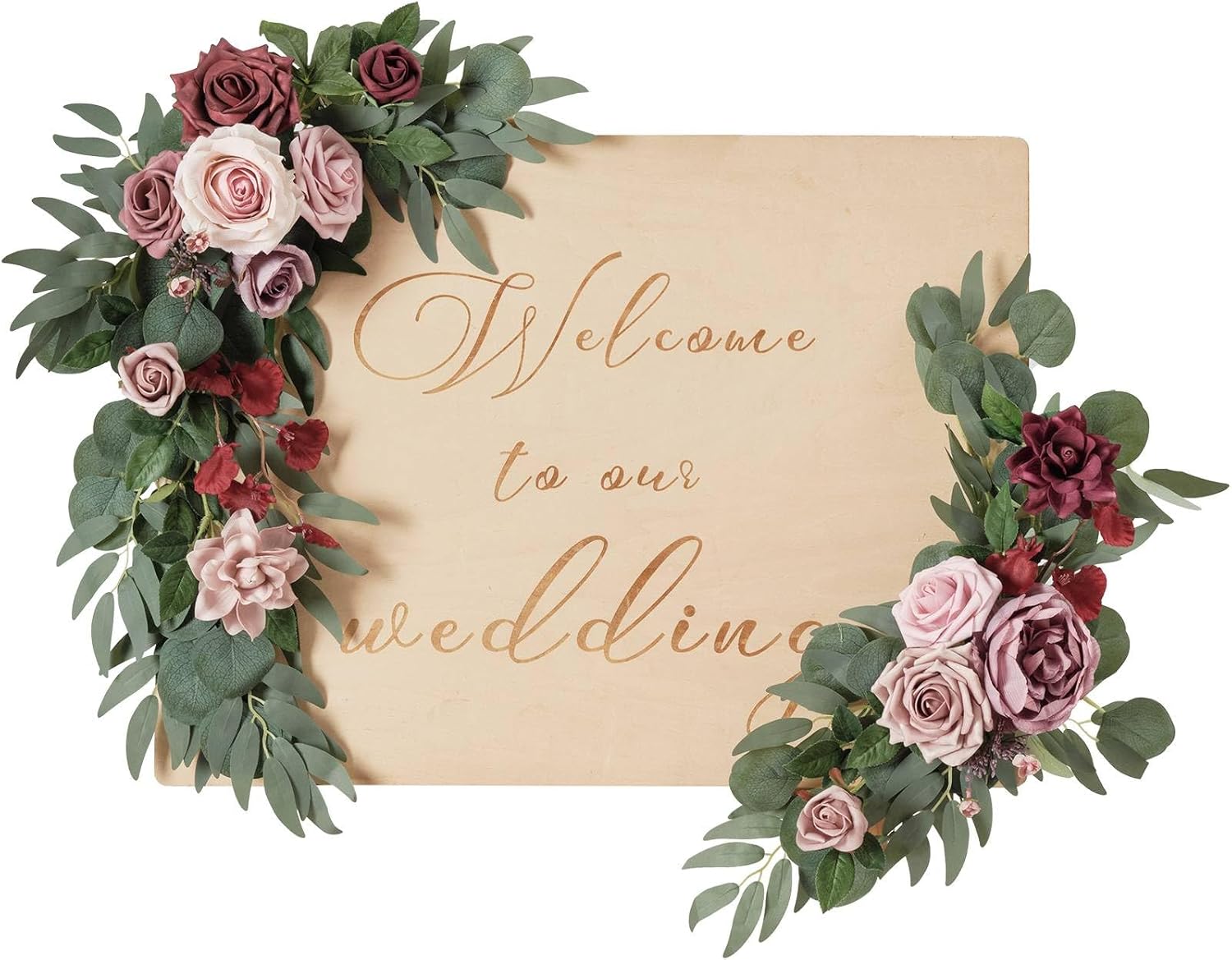 TINGE TIME Kit de guirnaldas de flores artificiales para boda (paquete de 2), flores de cartel de ceremonia de bienvenida para bricolaje, arreglos