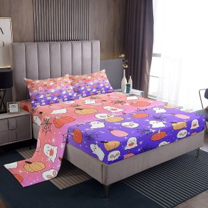 Bonita sábana bajera de fantasma, tamaño individual, para niños, para Halloween, para niñas, niños, caricatura, calabaza, farol, telaraña, calavera, Bonita sábana bajera de fantasma, tamaño individual, para niños, para Halloween, para niñas, niños, caricatura, calabaza, farol, telaraña, calavera,