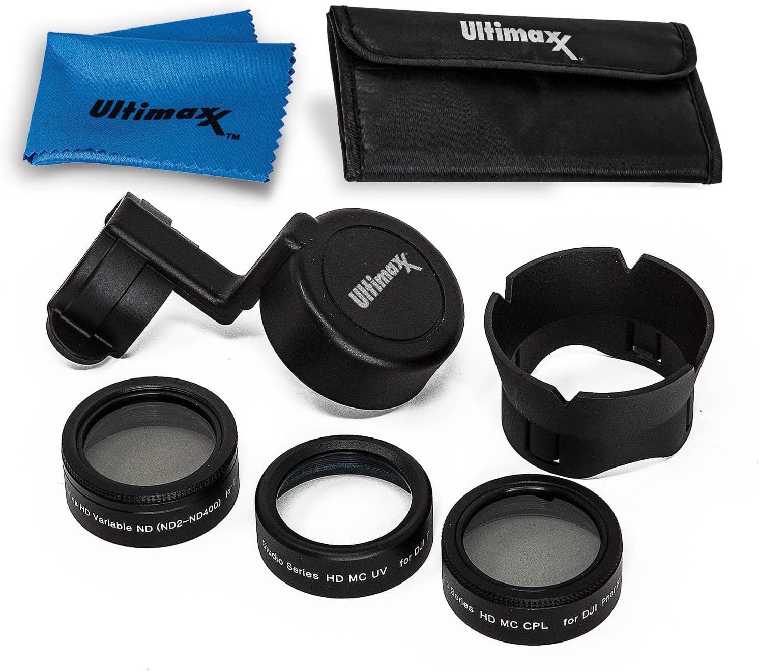 Ultimaxx Kit de filtro de cámara de drone de 7 piezas para DJI Phantom 4 Studio Series Quadcopter con filtros, parasol de lente, estabilizador de