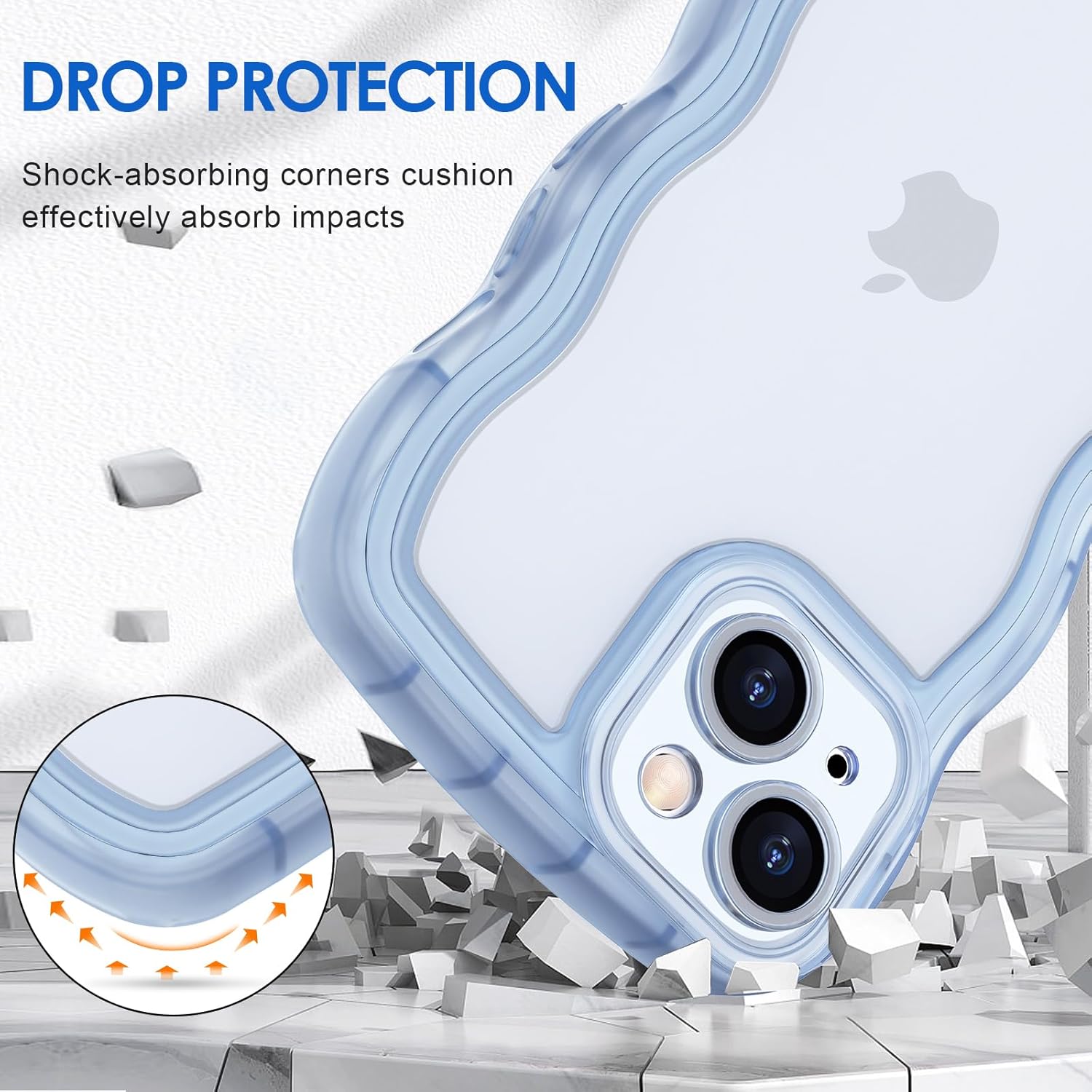 Anuck Funda para iPhone 15 con borde ondulado, diseño trasero transparente, agarre antideslizante, lindo marco ondulado y rizado, a prueba de