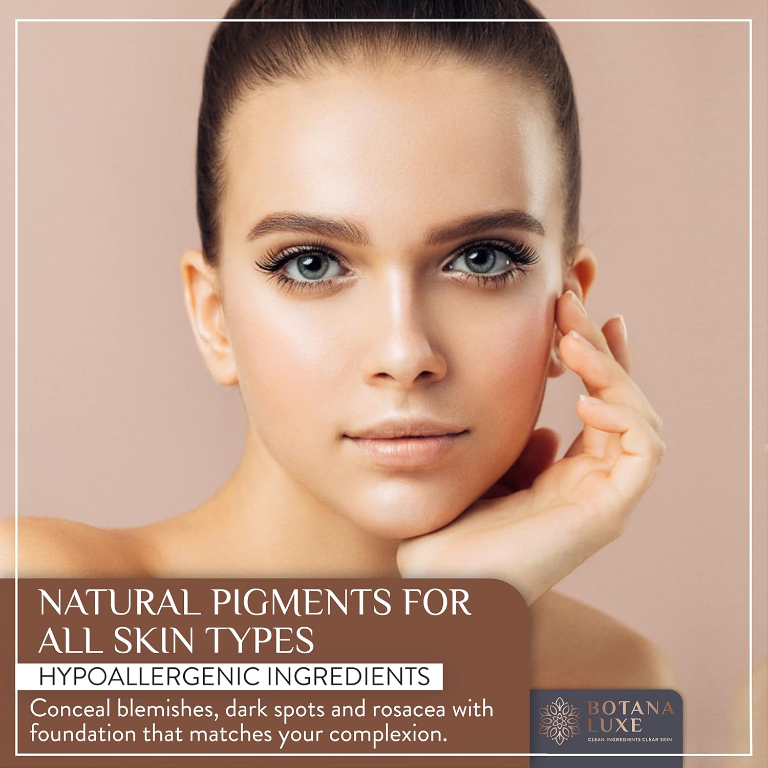 Base mineral Luxe con pigmentos naturales para todo tipo de piel, adolescentes y adultos. Ligera, sedosa y suave, iluminadora facial, de larga