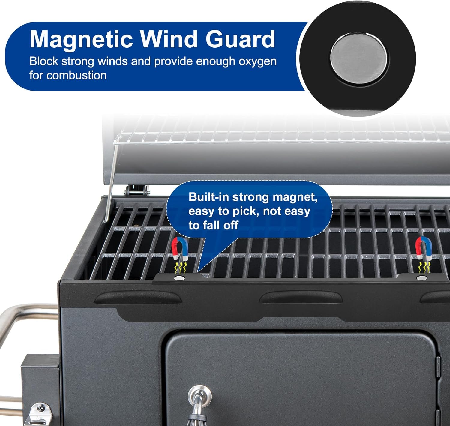 Blackstone Wind Guard YFbrite Stronger Magnético de 36 pulgadas, accesorios de parrilla Blackstone compatibles con taza de grasa trasera, capucha y