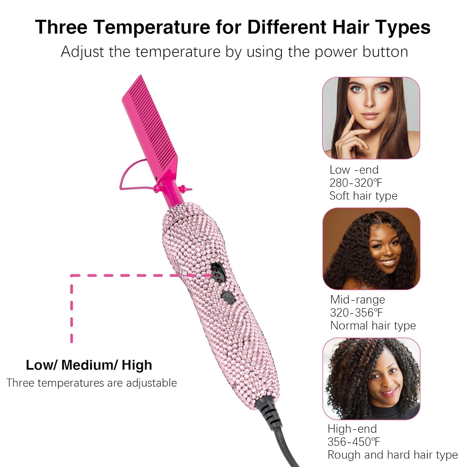 Plancha eléctrica de pelo con peine caliente, peine alisador eléctrico de lujo para pelucas de cabello negro natural, peine eléctrico para pelucas