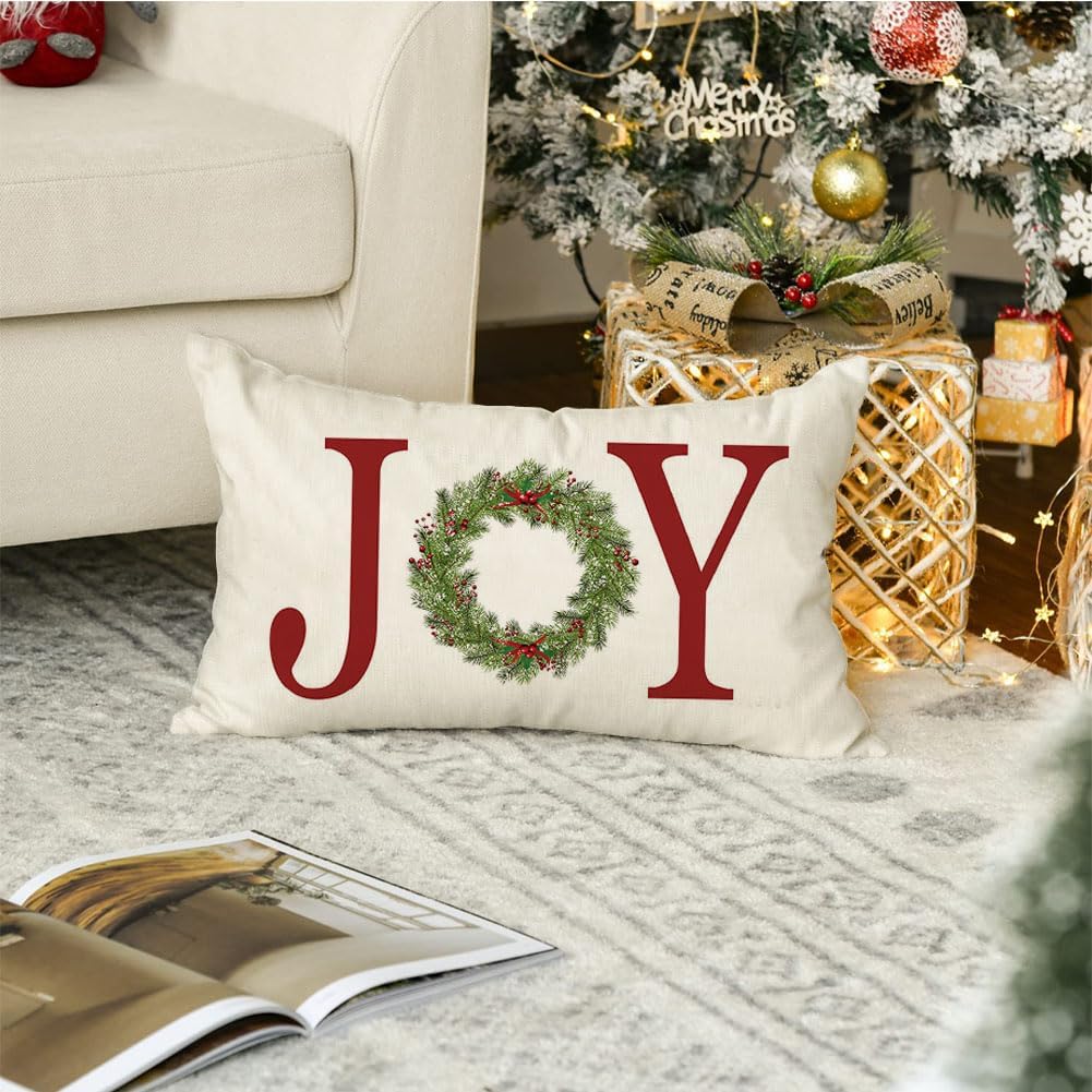 RABUSOFA Fundas de almohada navideñas de 12 x 20 pulgadas, fundas de almohada decorativas de Navidad, fundas de cojín lumbar de Navidad con corona