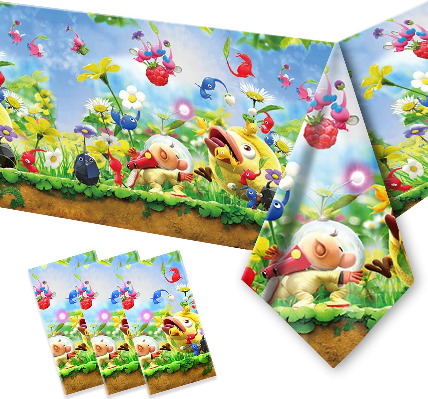 Pikmin – Mantel desechable de 2 piezas, suministros y decoraciones para fiestas de cumpleaños, mesas rectangulares para baby shower, 70 x 42
