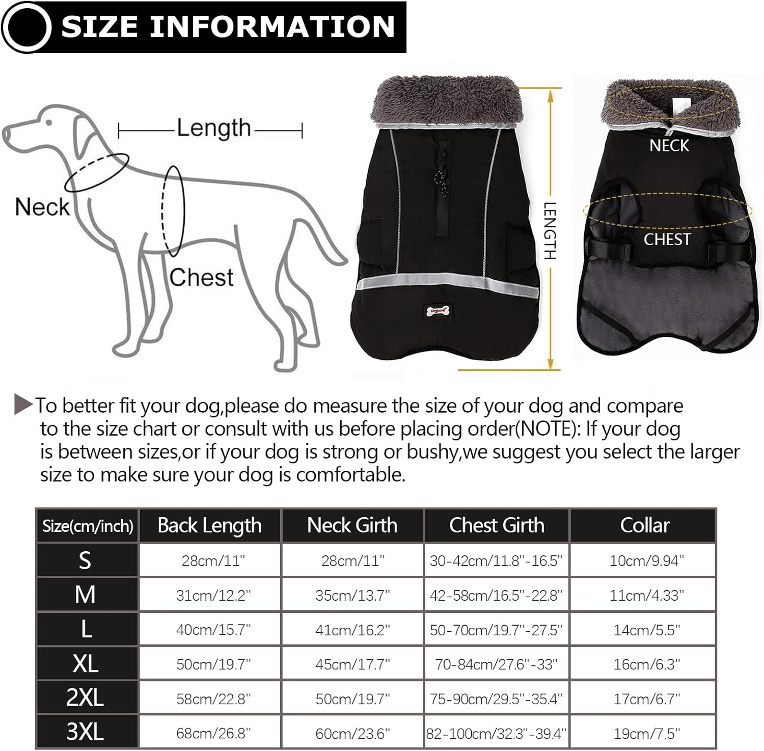 Abrigo de perro cálido reflectante chaqueta de invierno, impermeable a prueba de viento para perros fríos, forro polar grueso para mascotas, chaleco