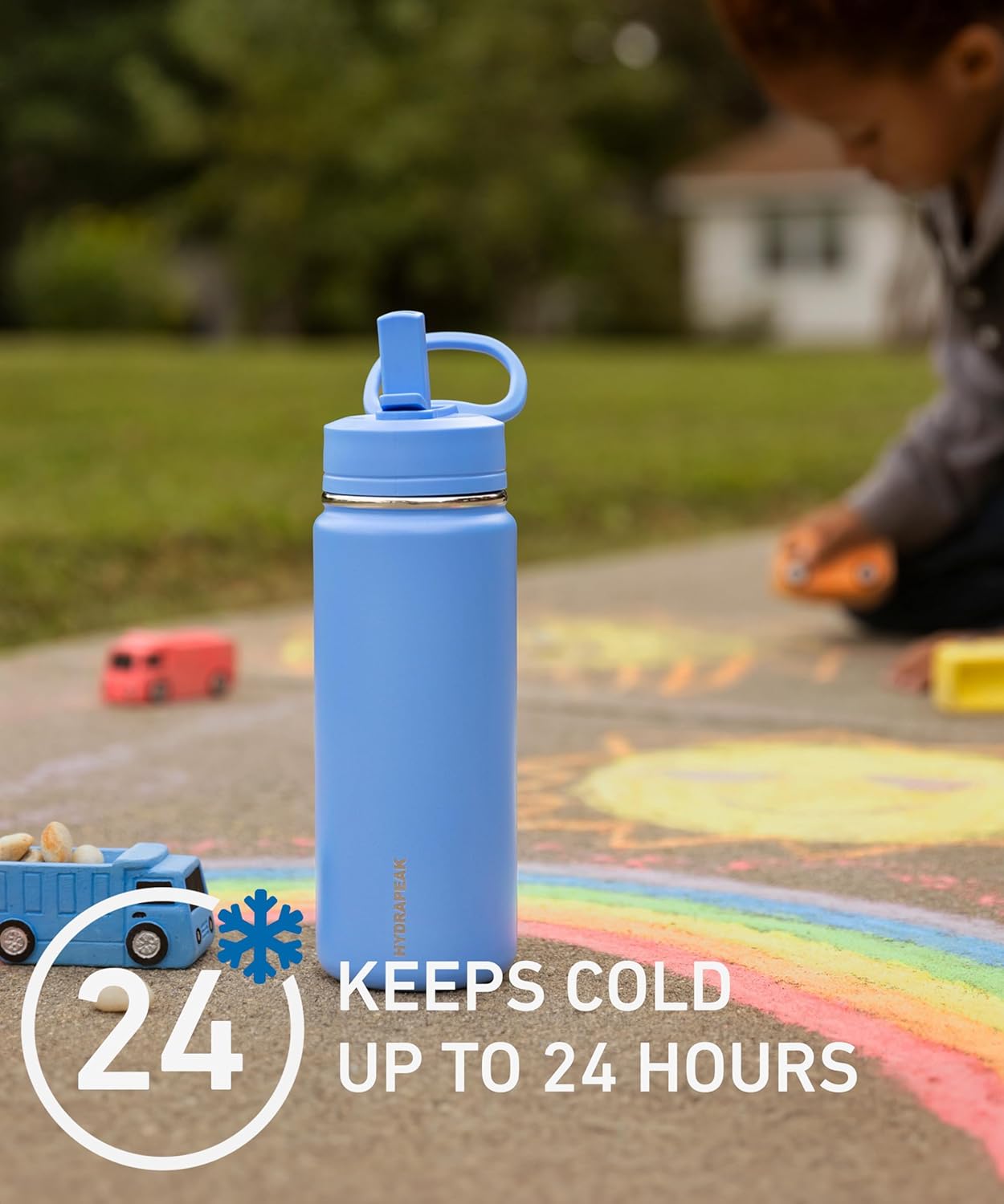 Hydrapeak Mini botella de agua para niños de 20 onzas con tapa con popote, botella de agua aislada de doble pared de acero inoxidable para niños,