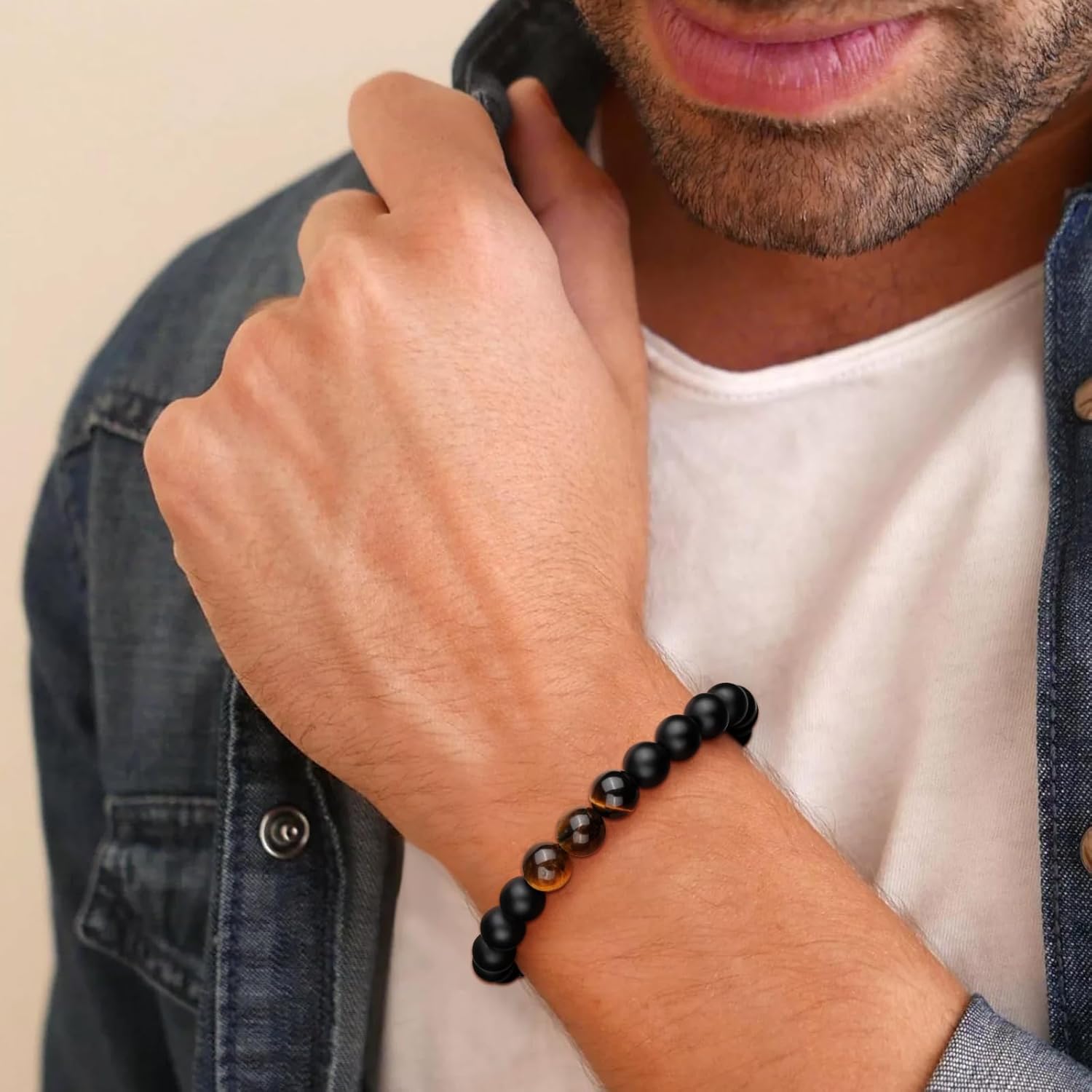 SUPHELPU Teen Boy Men Gifts for Christmas, New Year, Birthday, Valentine’s Day, Engagement, Anniversary, Graduation, Nature Stone Bangle Bracelets