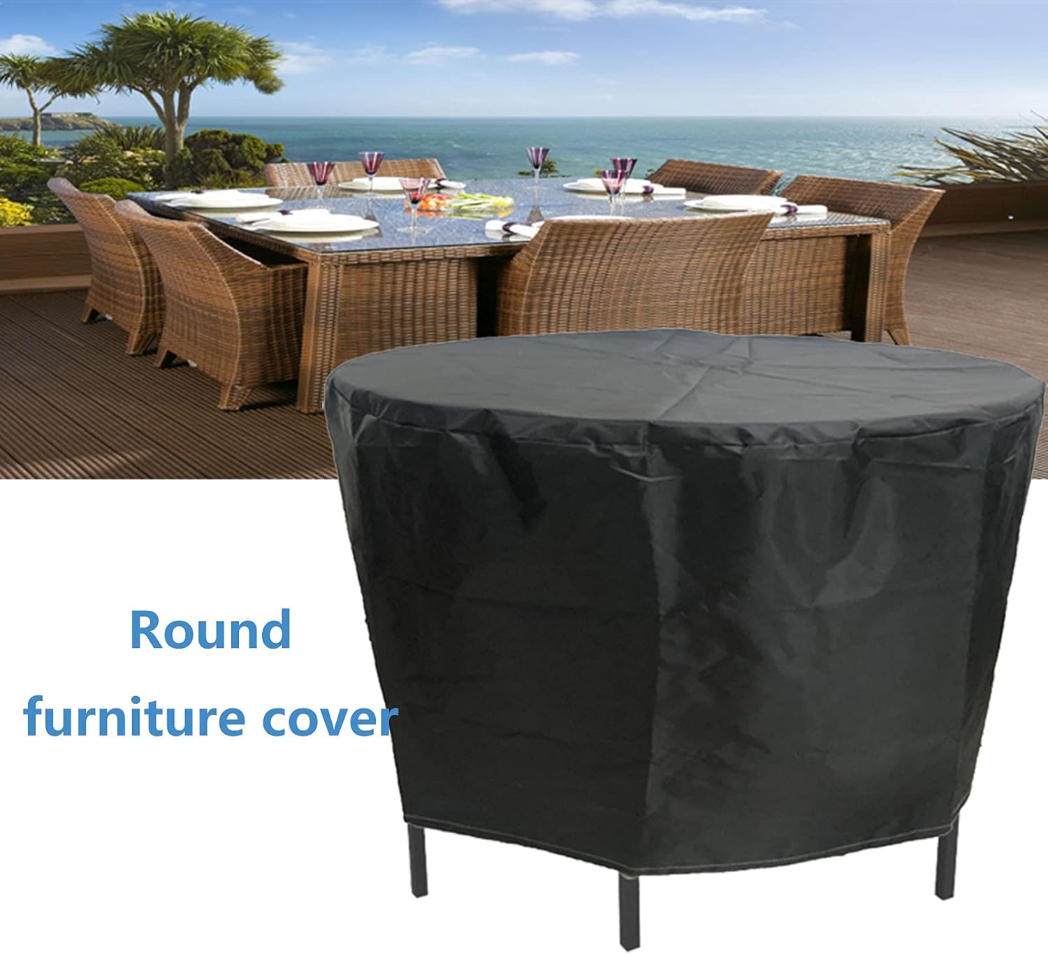 Cubierta Muebles Exterior 33x16in, Fundas para Muebles De Jardãn, Cubierta Redonda Mesa Jardín, Impermeable A Prueba Viento Anti-UV Patio Circular