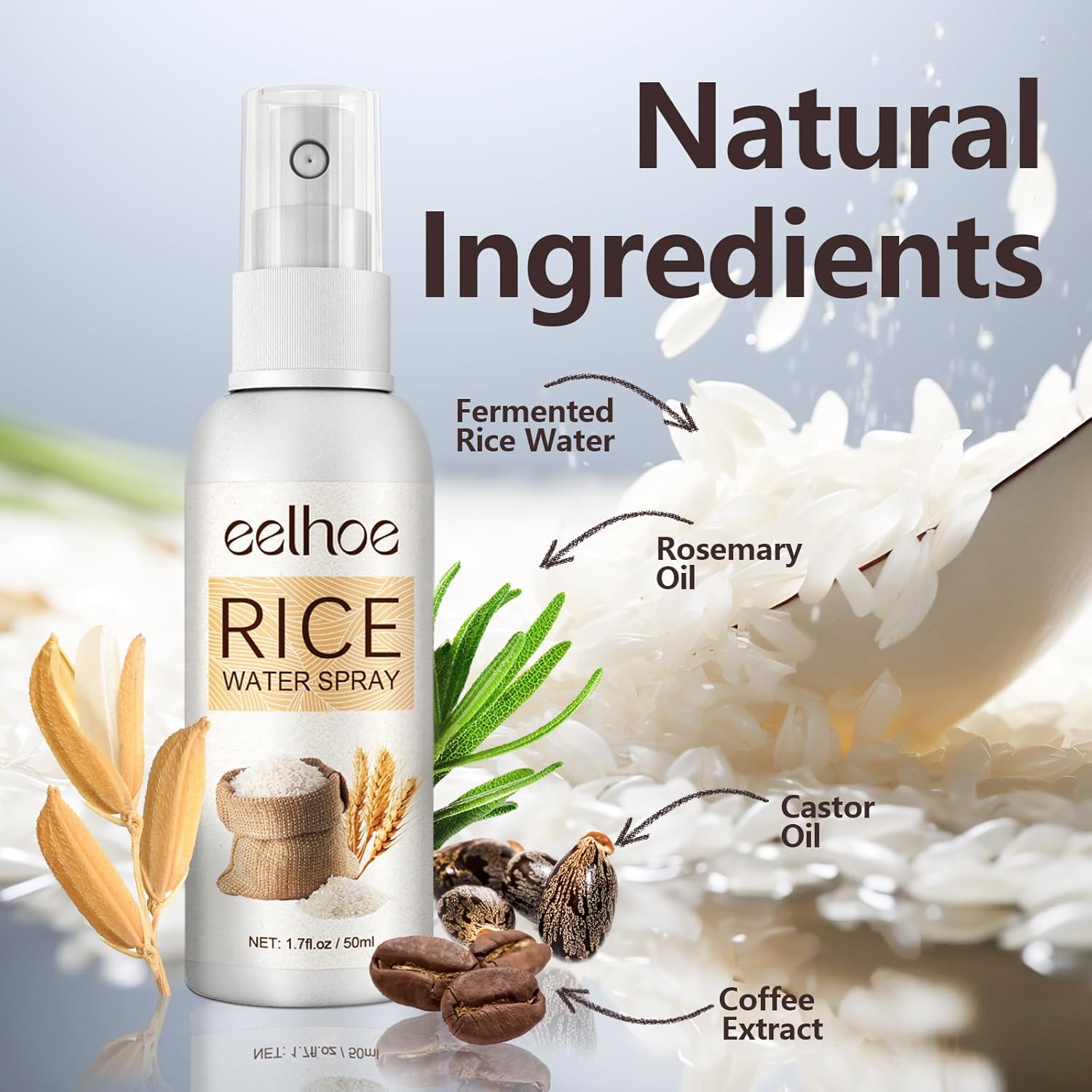 LIESE Agua de arroz para el crecimiento del cabello, suero para el crecimiento del cabello con aceite de romero para mujeres y hombres, spray de