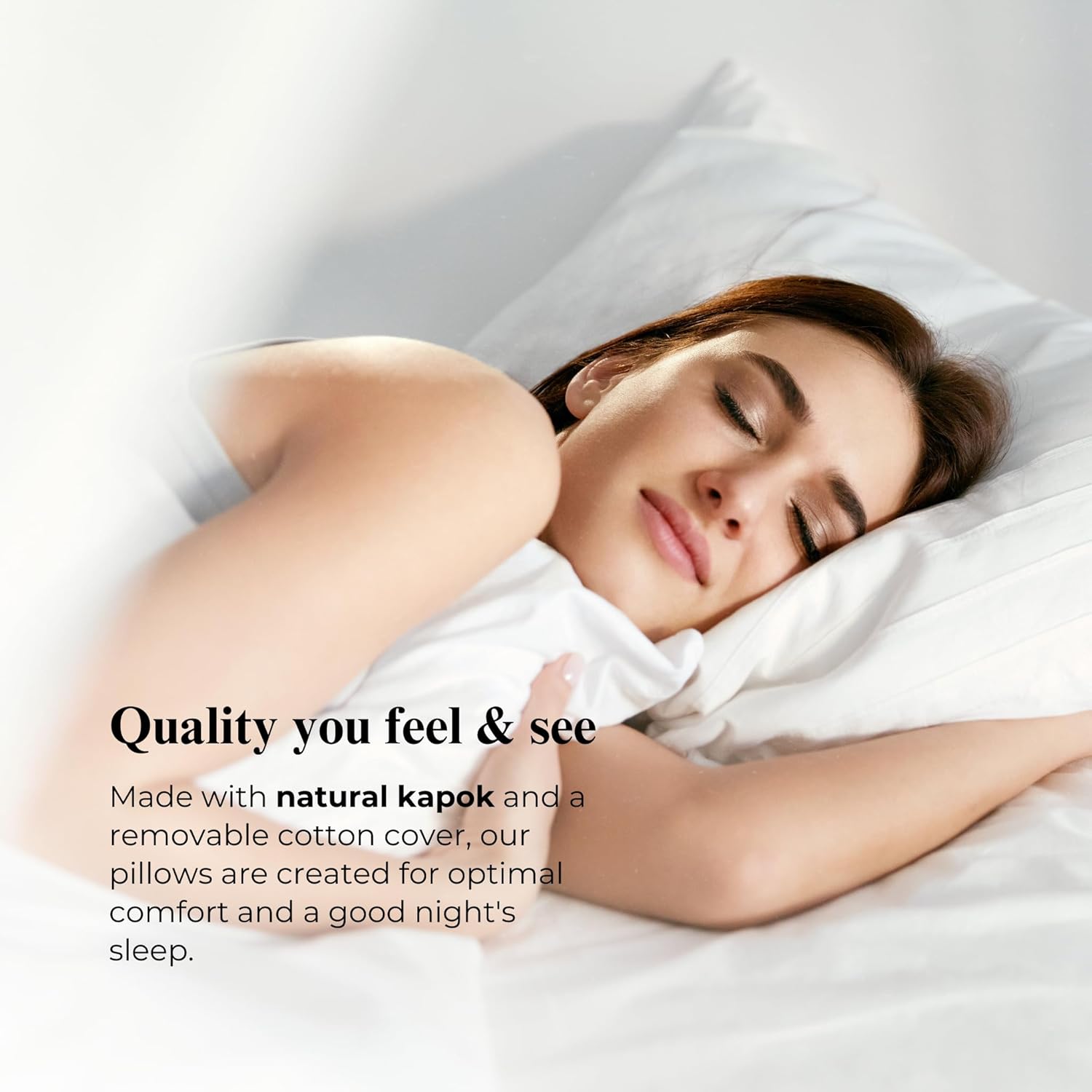 ORGANIC TEXTILES Almohada Kapok 100% orgánica con funda extraíble de algodón orgánico natural, lavable a máquina, funda ventilada con relleno