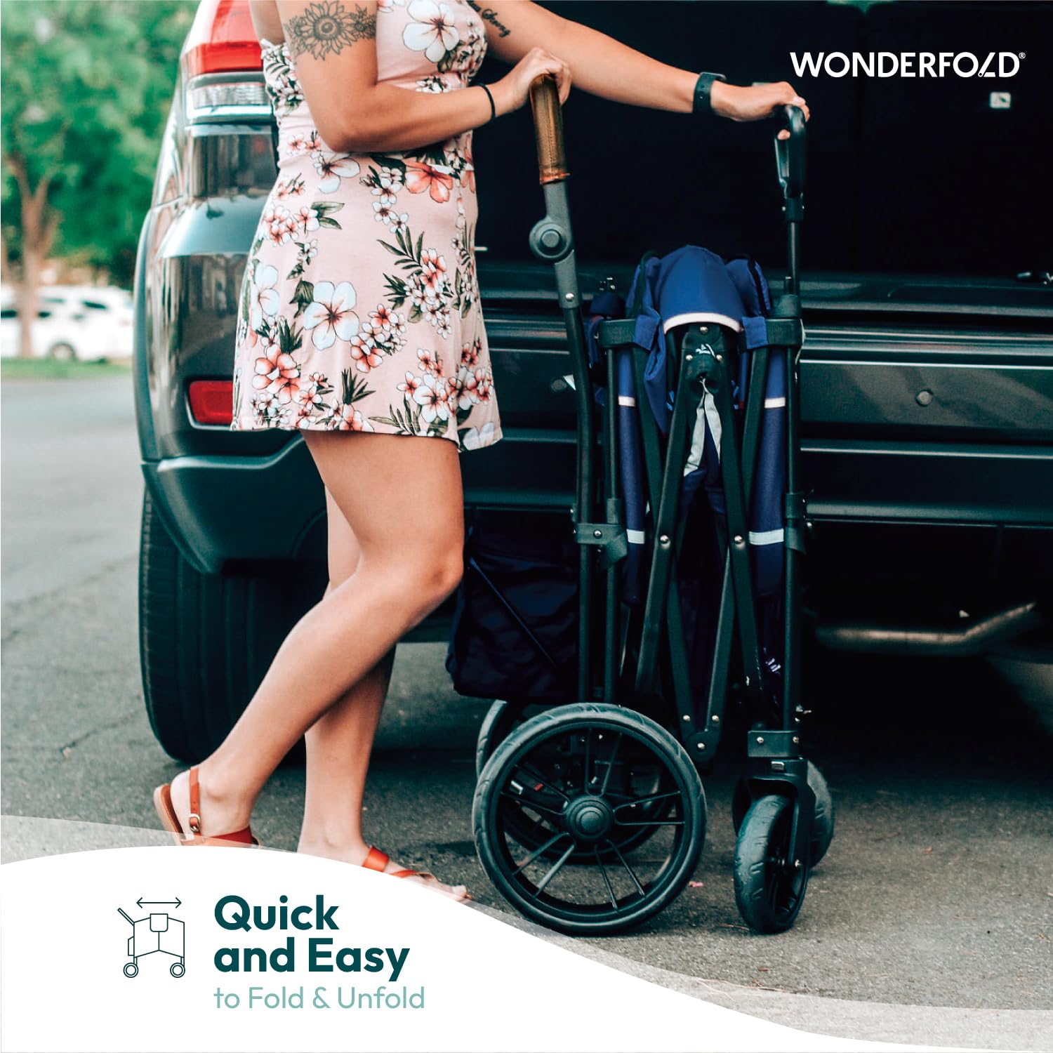 WONDERFOLD X2 – Cochecito doble de empuje y tracción (2 plazas) con arneses de 5 puntos, mango de empuje ajustable, mango telescópico y toldo