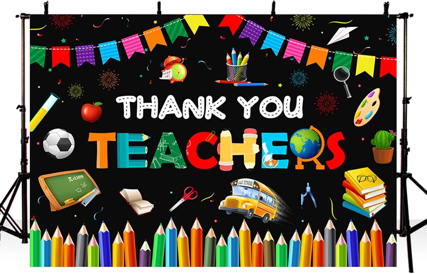 MEHOFOND Fondo de agradecimiento para maestros de 7 x 5 pies, pancarta de decoración de aula con texto en inglés “Thank You Teachers”, decoración