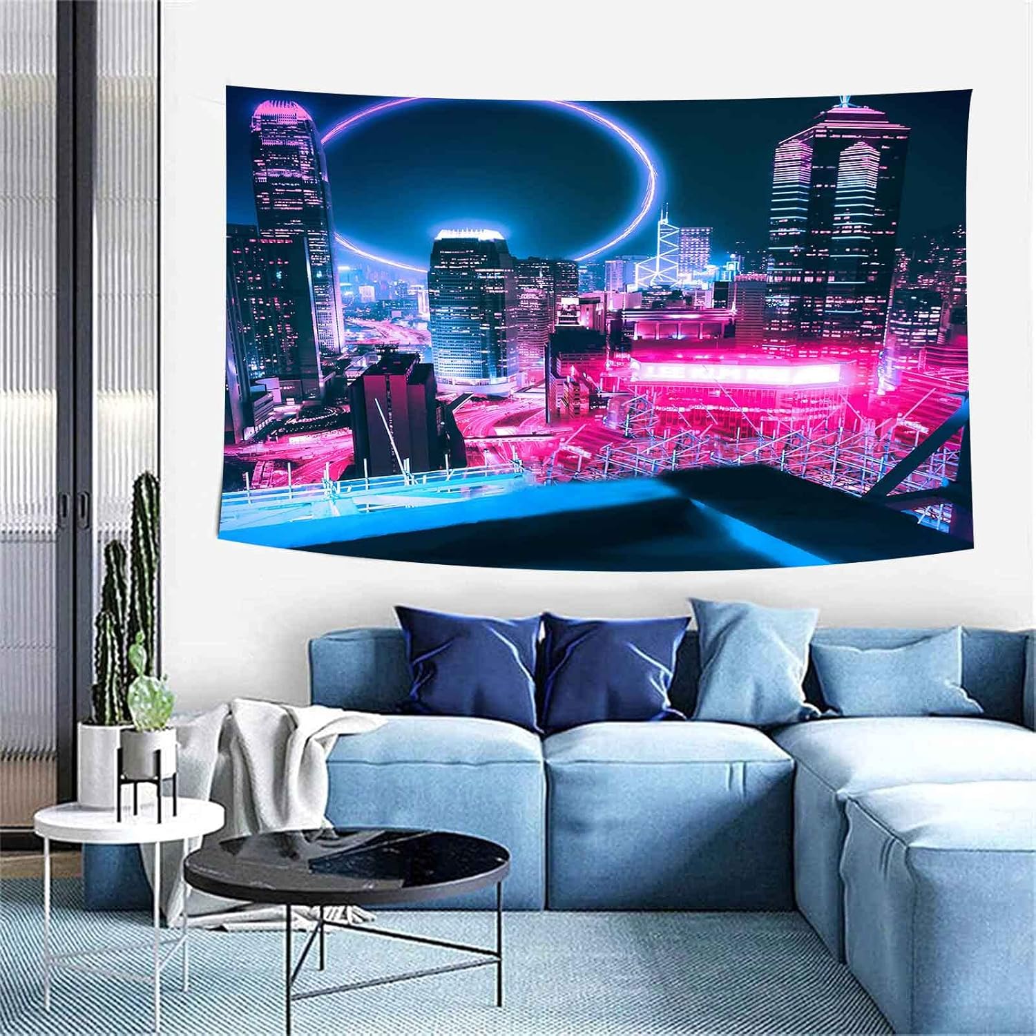 Aidatain Tapiz japonés de paisaje urbano neón, vista nocturna, tecnología futurista, rascacielos, para colgar en la pared, de franela de 40 x 30