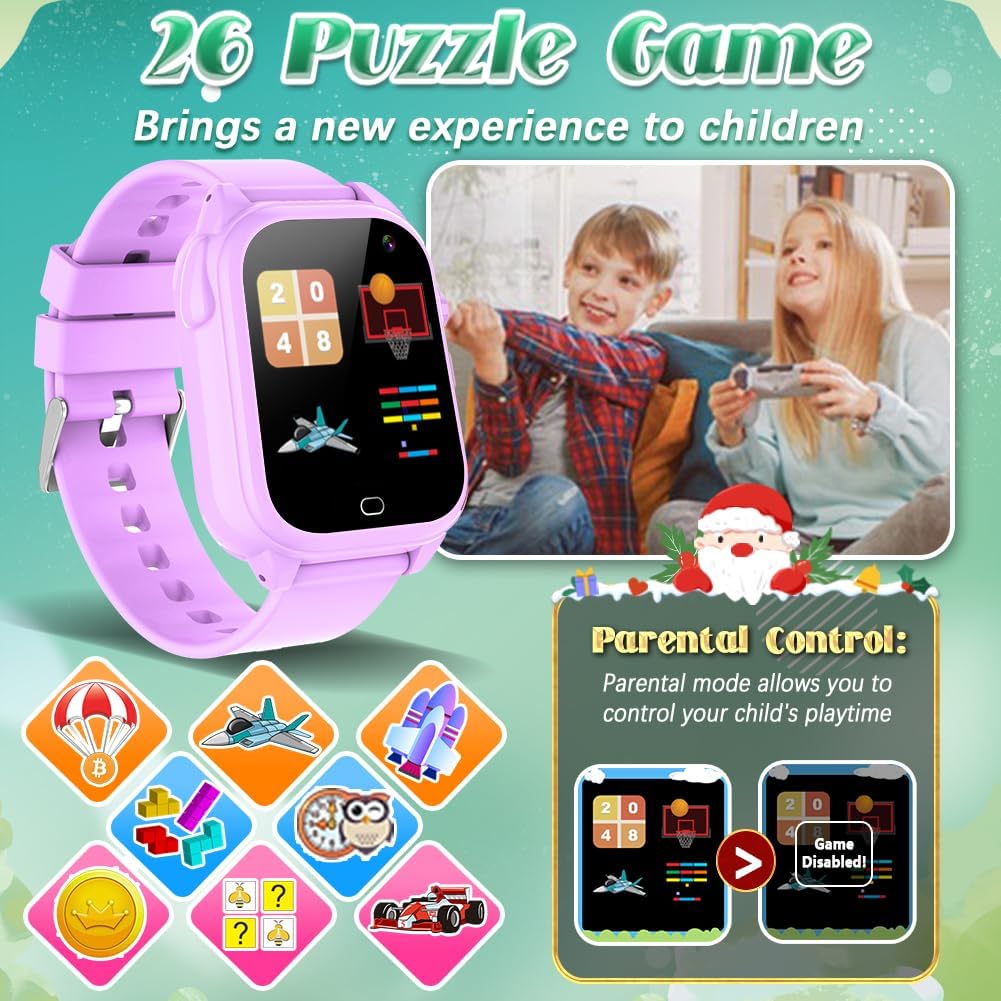 Reloj inteligente impermeable para niños y niñas de 3 a 12 años, juguetes de aprendizaje con 26 juegos, cámara, video, pantalla táctil, reproductor